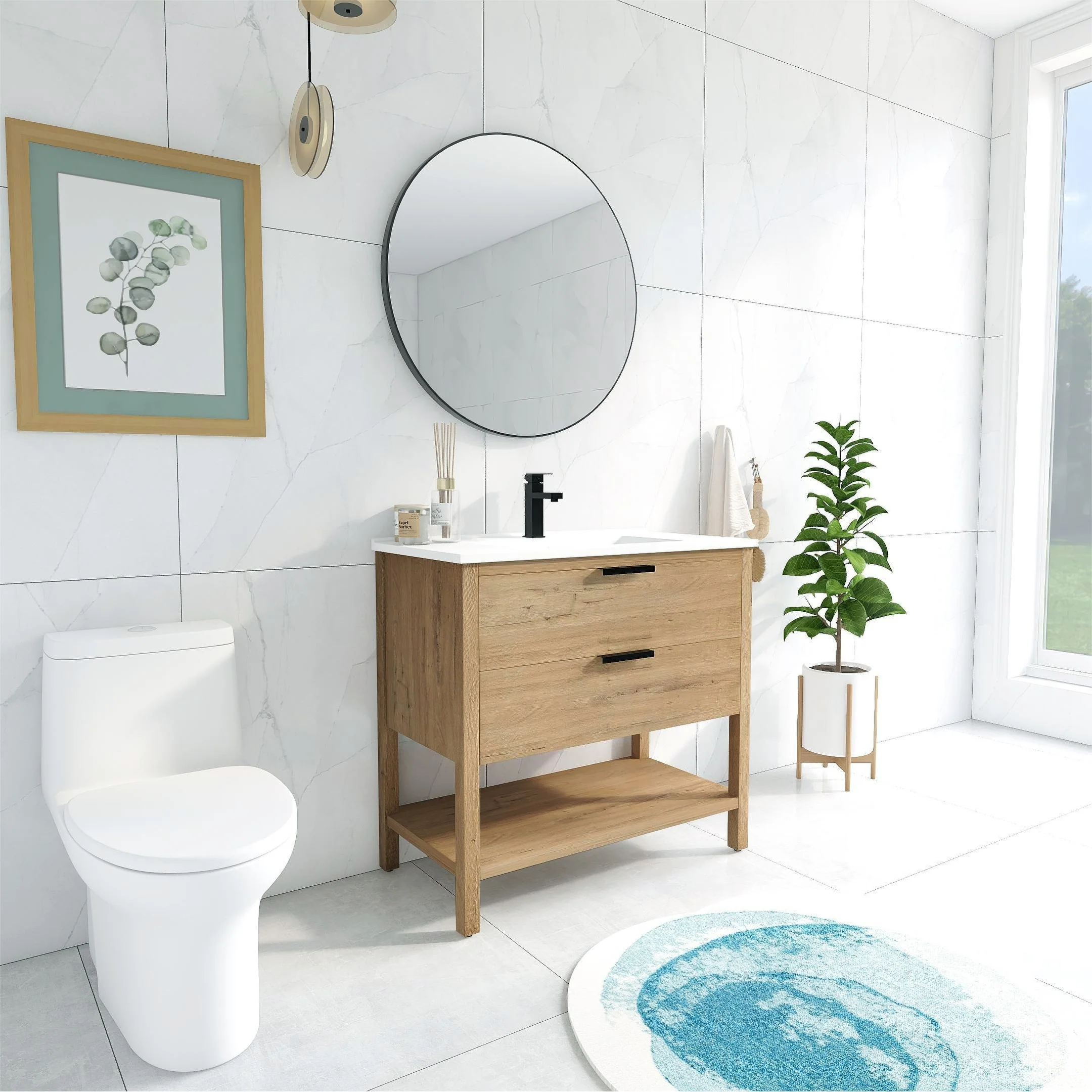 BNK 30/36 Inch Bathroom Vanity With Single Sink,Modern Bathroom Vanities With Soft Close Drawer And Shelf