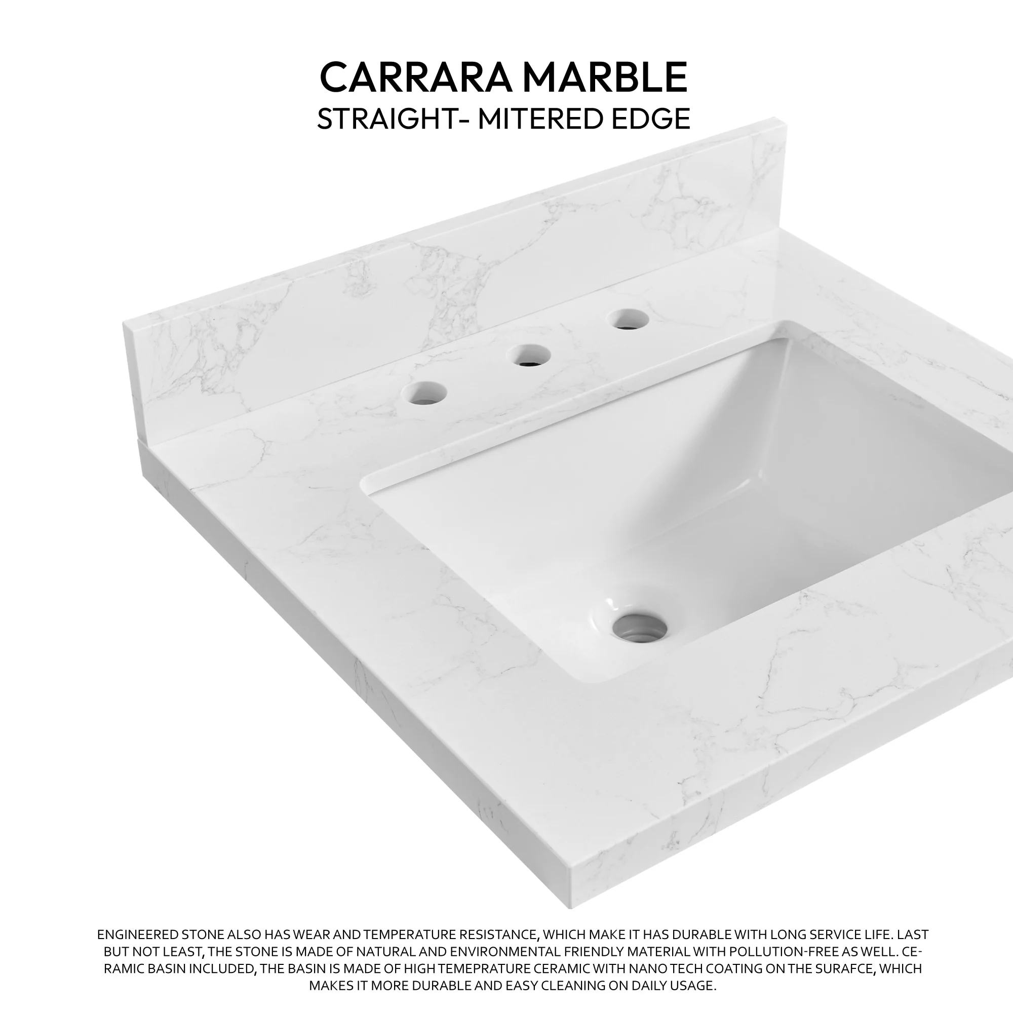 Jaen Composite Stone Vanity Top with White Rectangular Sink