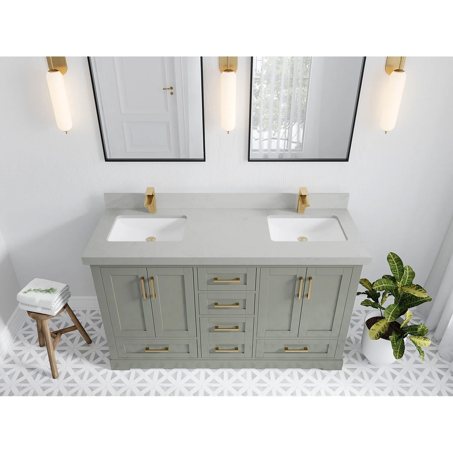 Willow Collection 60 in W x 22 in D x 36 in H Boston Double Bowl Sink Bathroom Vanity with Countertop