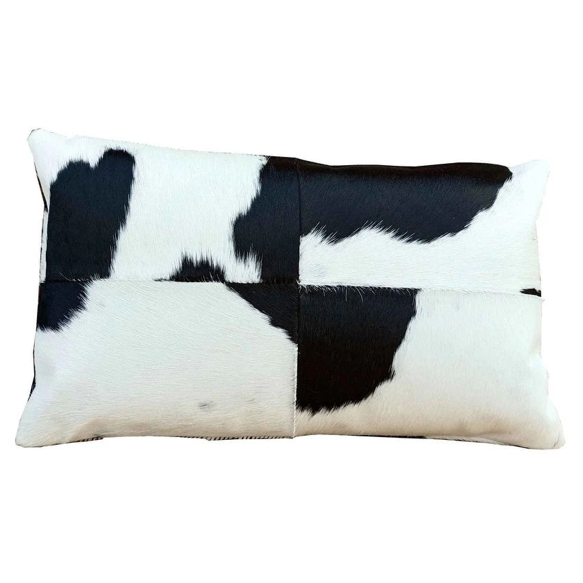 FERN Black & White Rectangular Cowhide Double-sided Leather Lumbar Pillow