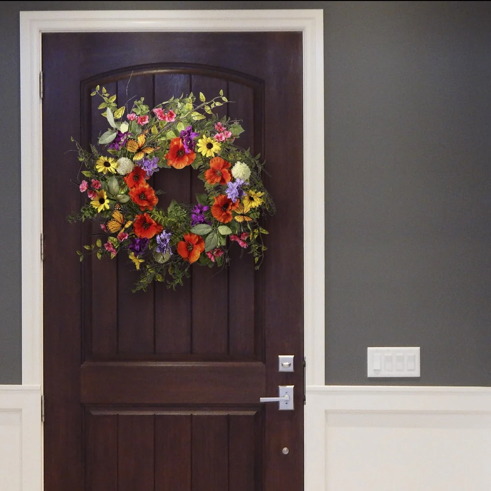 Summer Garden Flowers with Monarch Butterflies Wreath 22