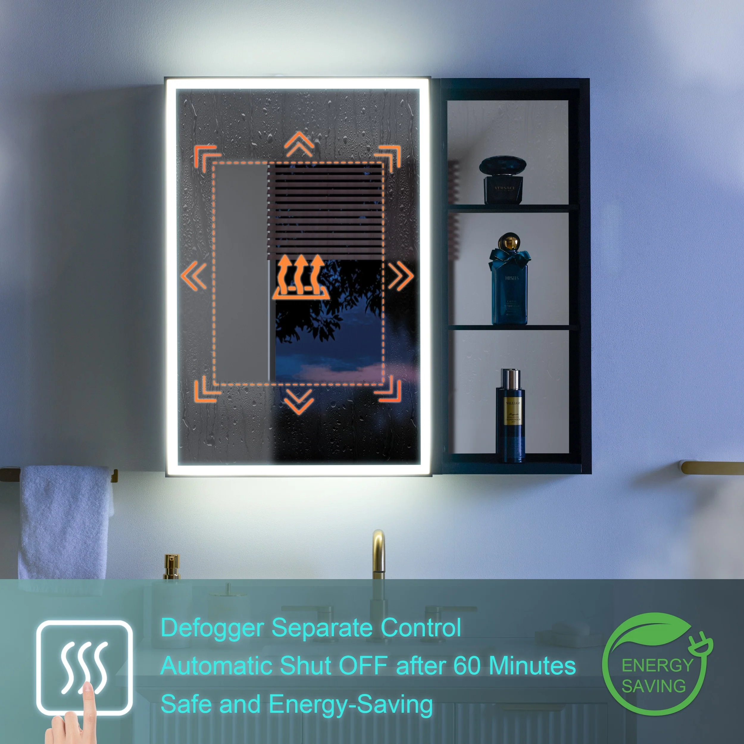 30 in. H Recessed or Surface Wall Mounted LED Mirror Cabinet With Black Side Cabinet