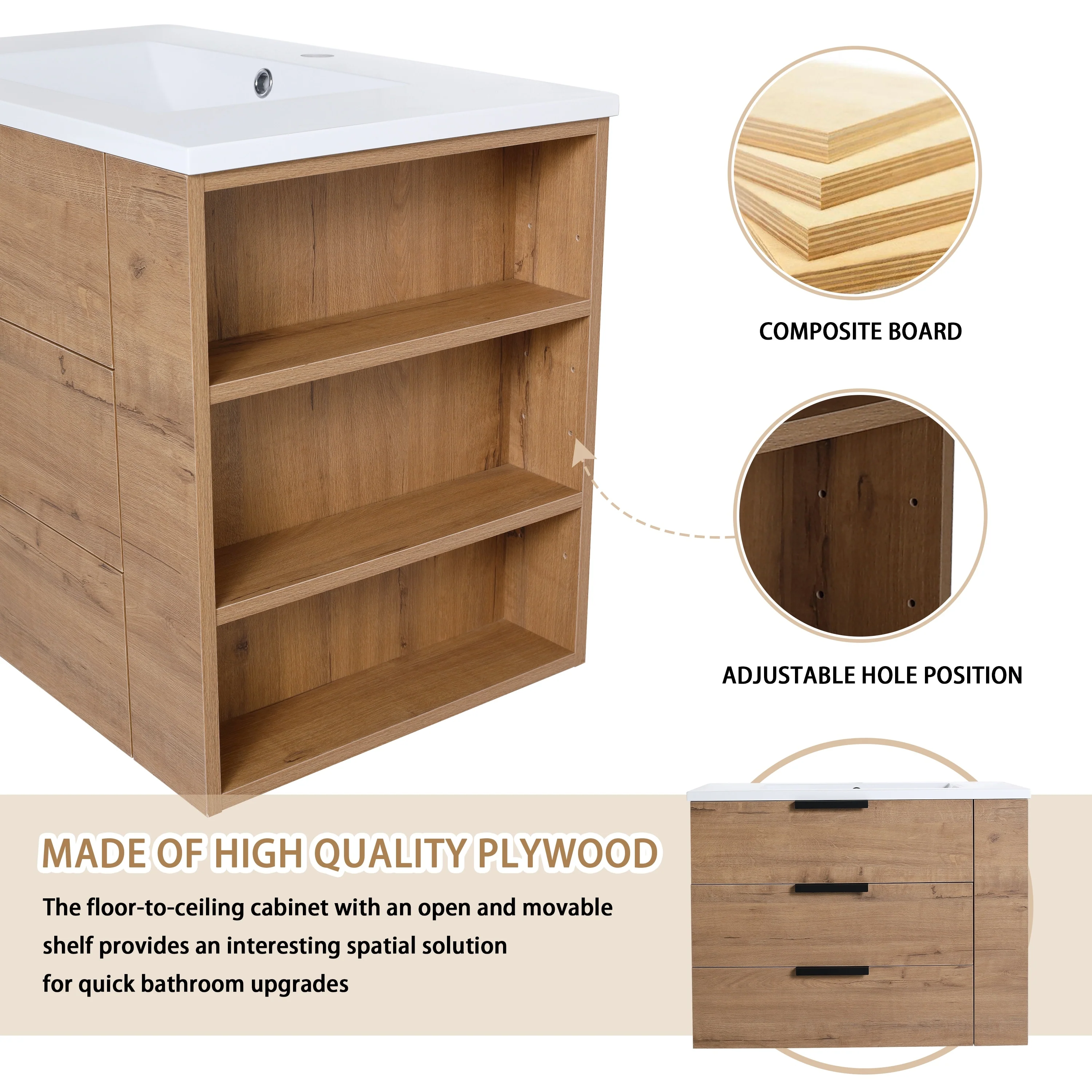 Beingnext 30''/36'' Single Sink Floating Bathroom Vanity with Soft Close Drawer and Adjustable Shelf