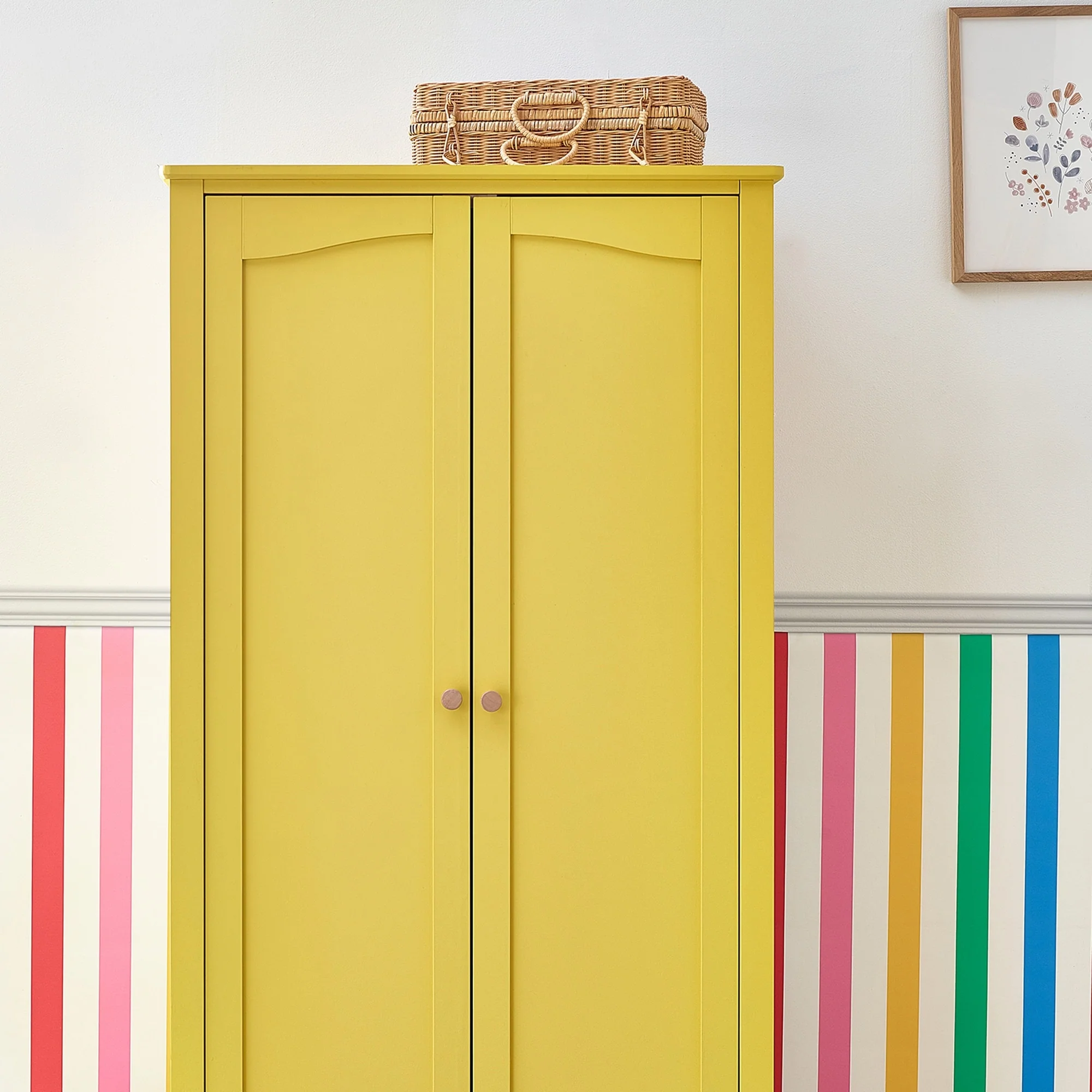 Joules Country Critters Chunky Stripe White and Rainbow Wallpaper