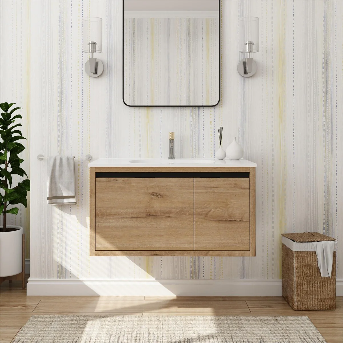 Bathroom Vanity With Sink In 36 Inch, Floating Bathroom Vanity With Soft Close Door
