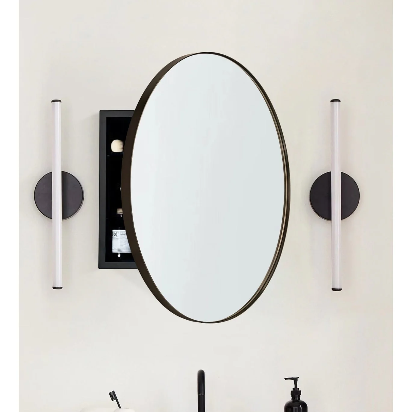 TEHOME Myriel Surface Mount Framed Round Medicine Cabinet with Mirror