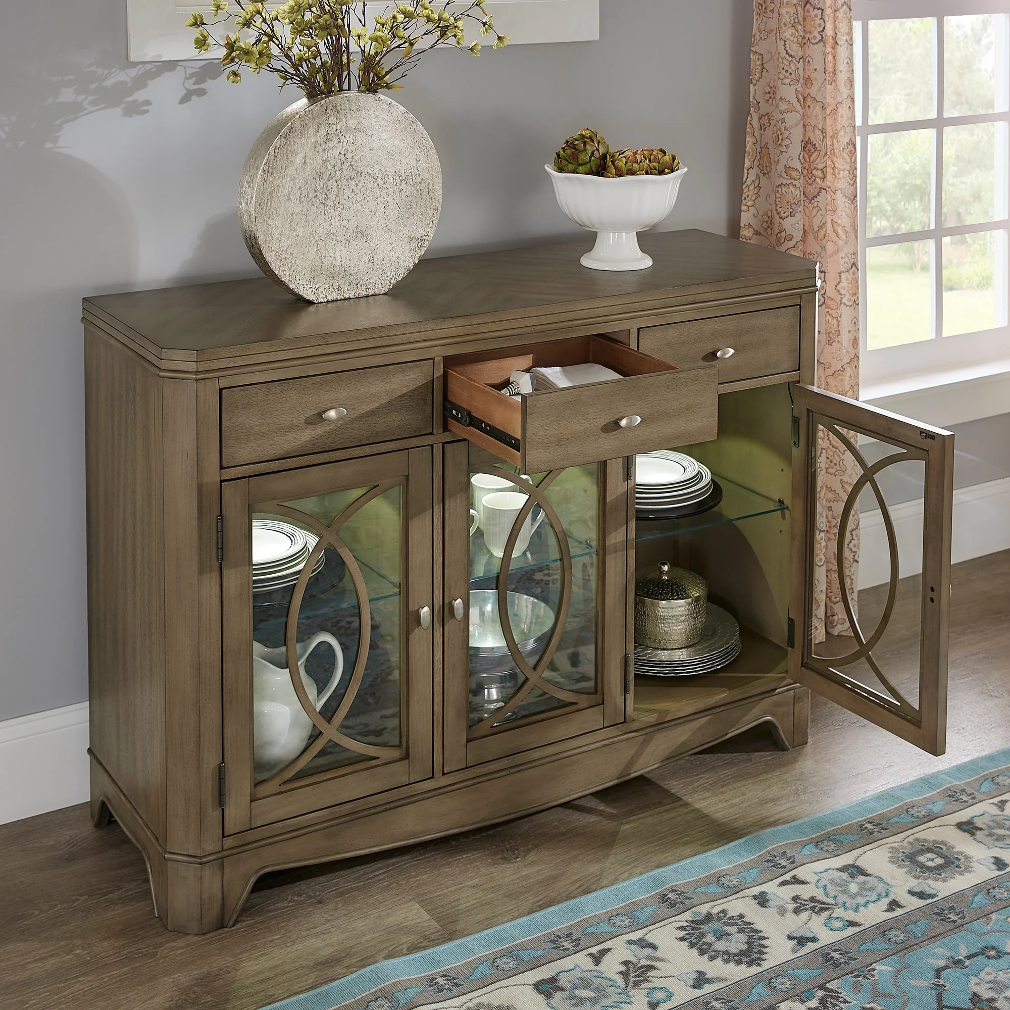 Fiona Antique Taupe LED Touch Light Buffet Server by iNSPIRE Q Classic