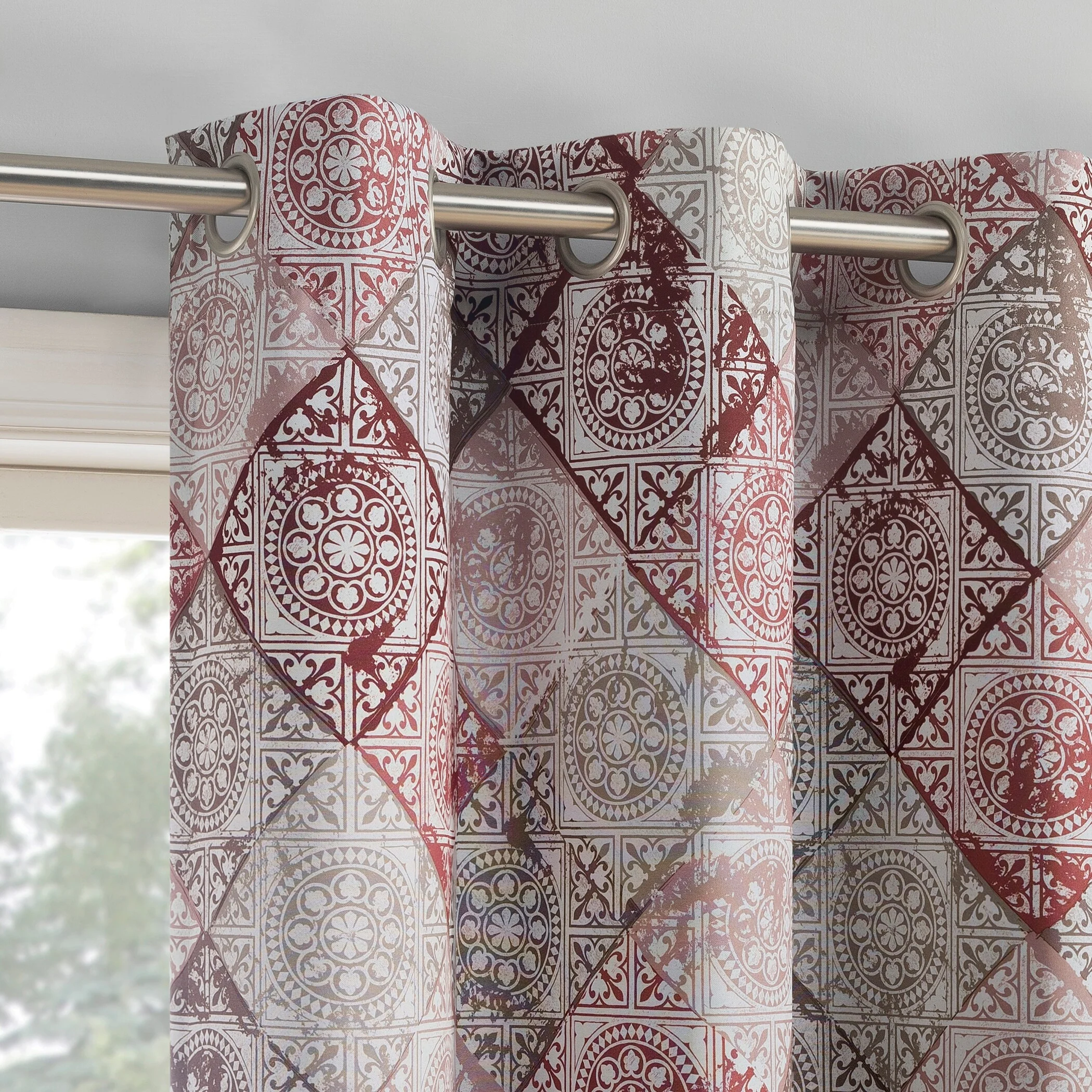 Sun Zero Sahar Global Medallion Print Room Darkening Grommet 1-Piece Curtain Panel, Single Panel