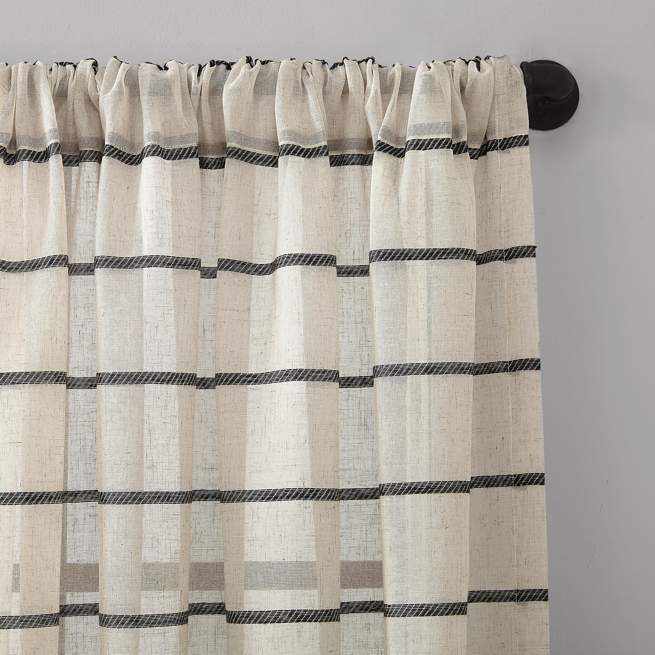 Clean Window Twill Stripe Anti-Dust Linen Blend Sheer Curtain Panel, Single Panel