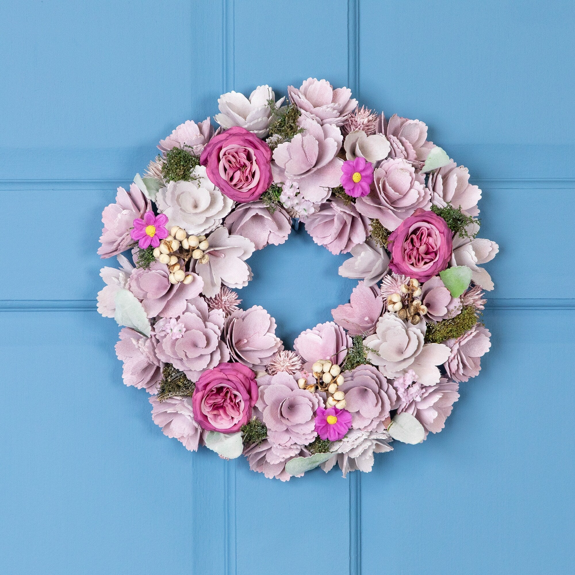 Wooden Floral Artificial Spring Wreath with Dried Foliage - 13.5