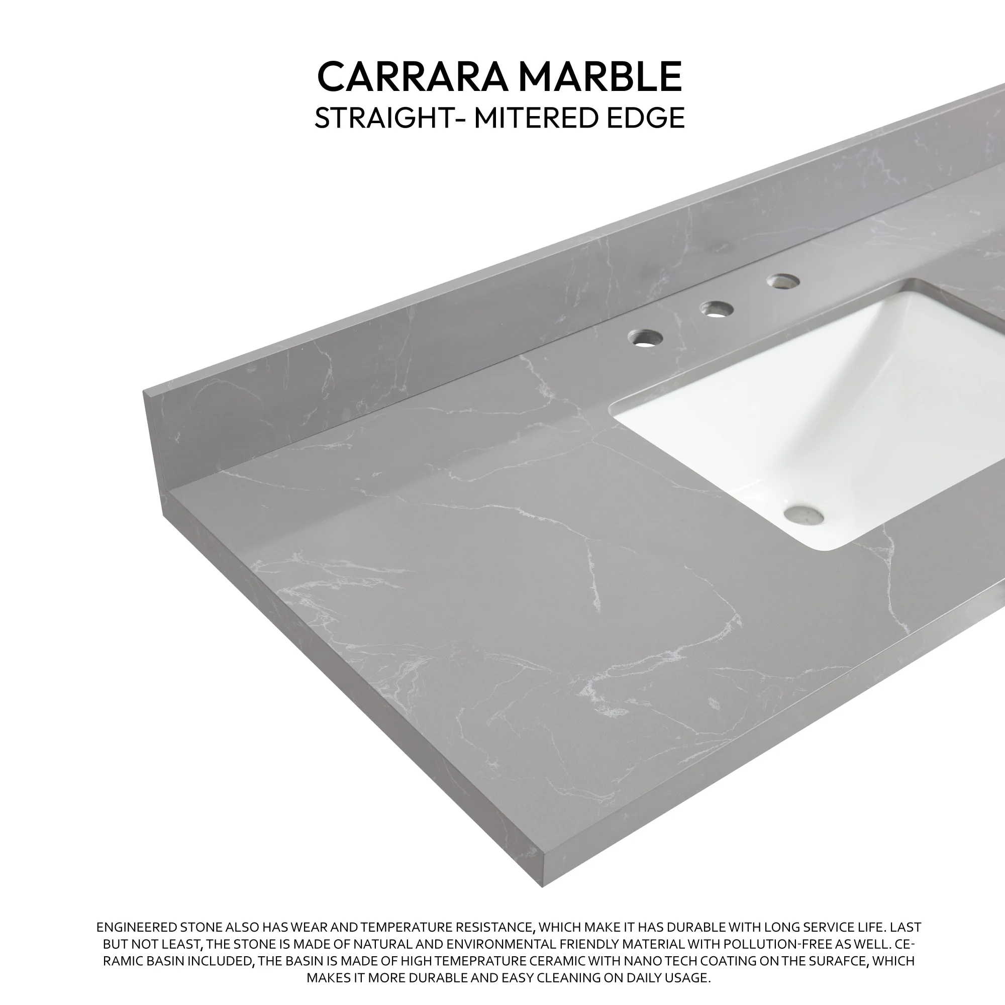 Jaen Composite Stone Vanity Top with White Rectangular Sink