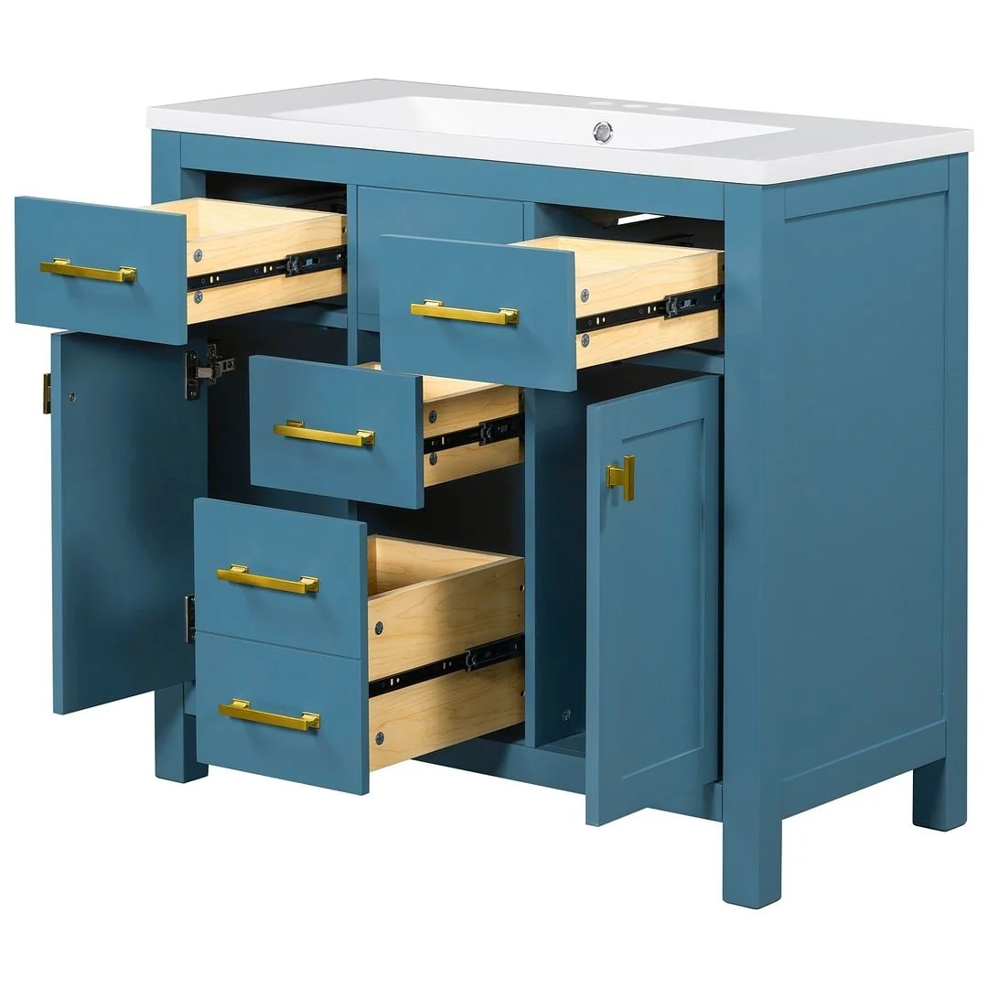 36'' Modern Freestanding Bathroom Vanity with Resin Sink Combo, 4 Drawers and 2 Cabinets