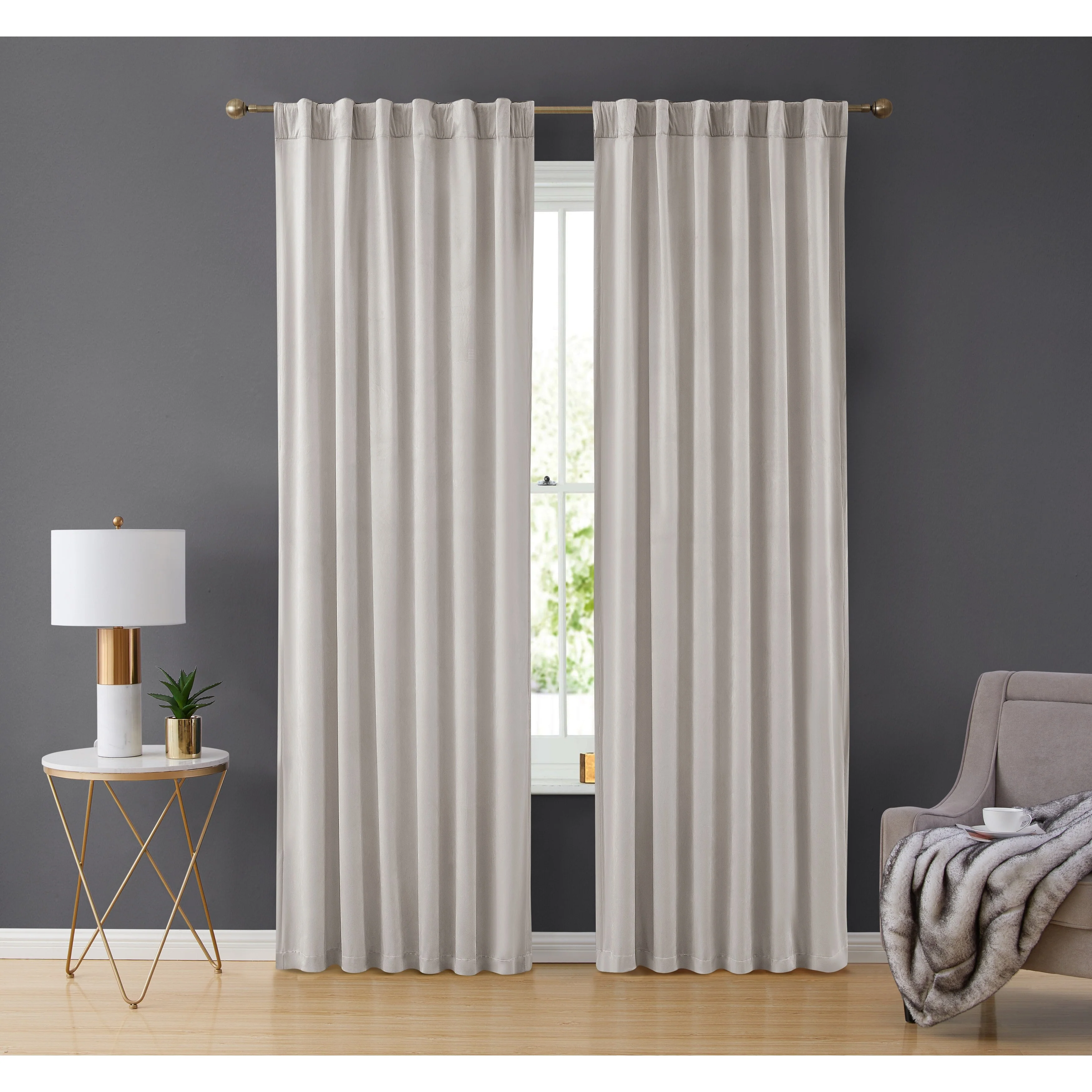 HLC.me Lopez Velvet Back Tab Rod Pocket Window Treatment Curtain Panels Bedroom & Living Room - Set of 2