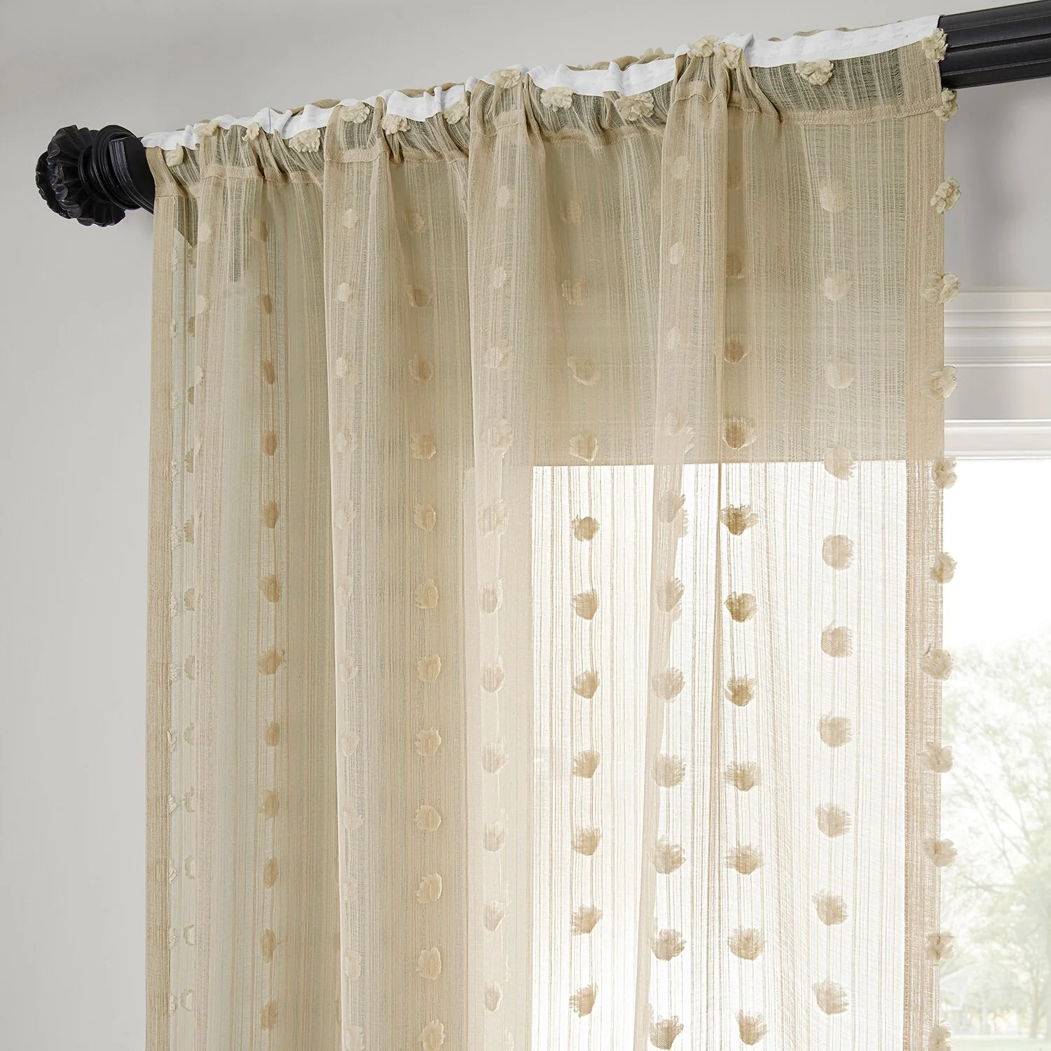 Exclusive Fabrics Strasbourg Dot Patterned Faux Linen Sheer Curtain (1 Panel)