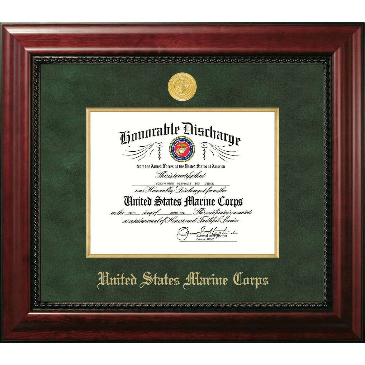 Patriot Frames Marine 8.5x11 Discharge Executive Frame with Gold Medallion and gold Filet