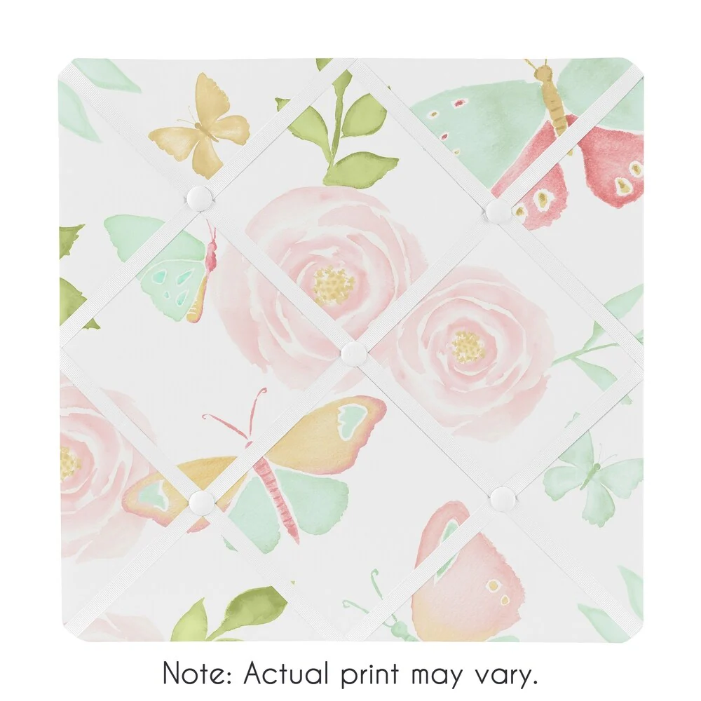 Sweet Jojo Designs Blush Pink Mint Watercolor Rose Butterfly Floral Collection 13inch Fabric Memory Photo Bulletin Board