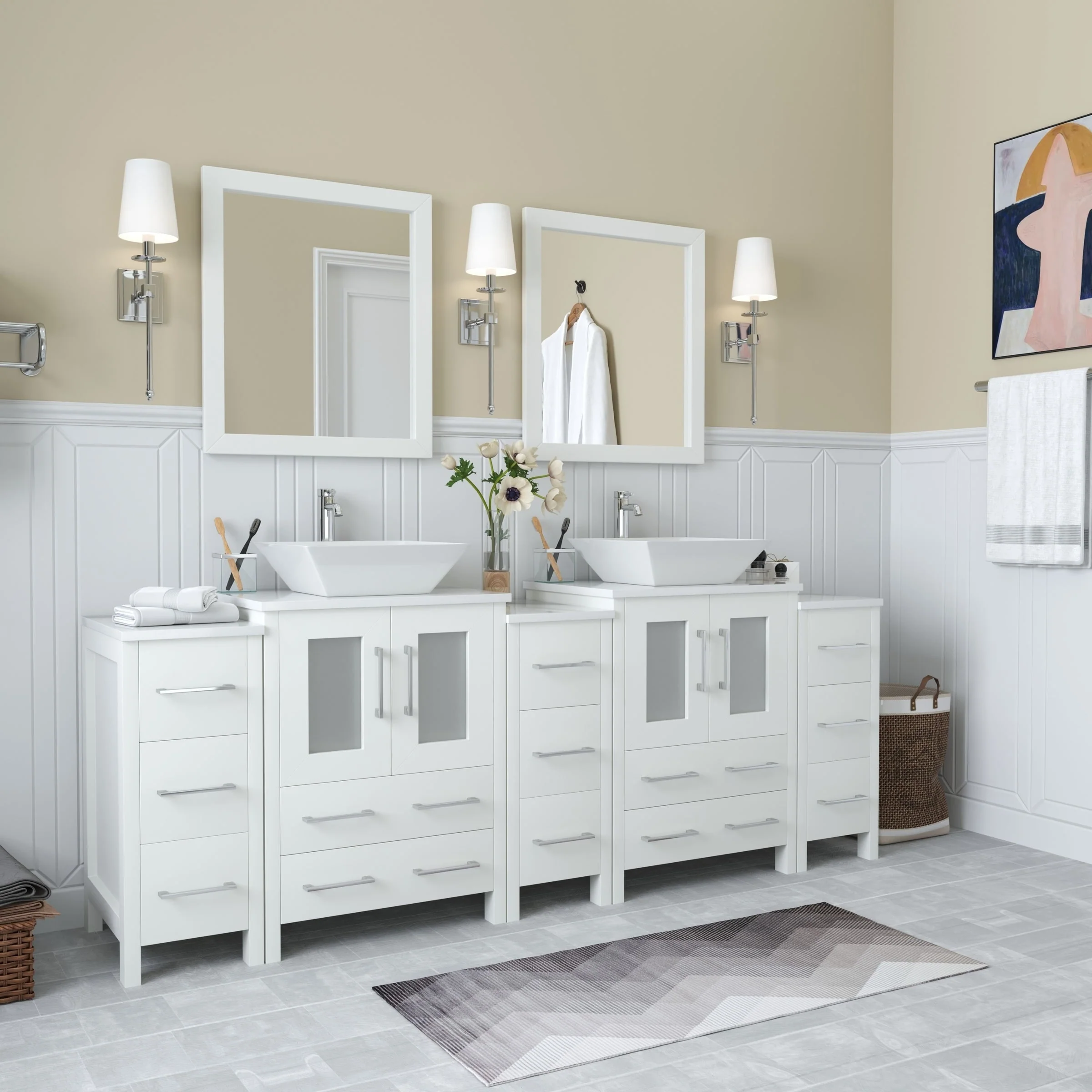 Vanity Art 84-Inch Double Sink Bathroom Vanity Set with Engineered Marble Top and Free Mirror - 84 W X 18.5 D X 31.1 H