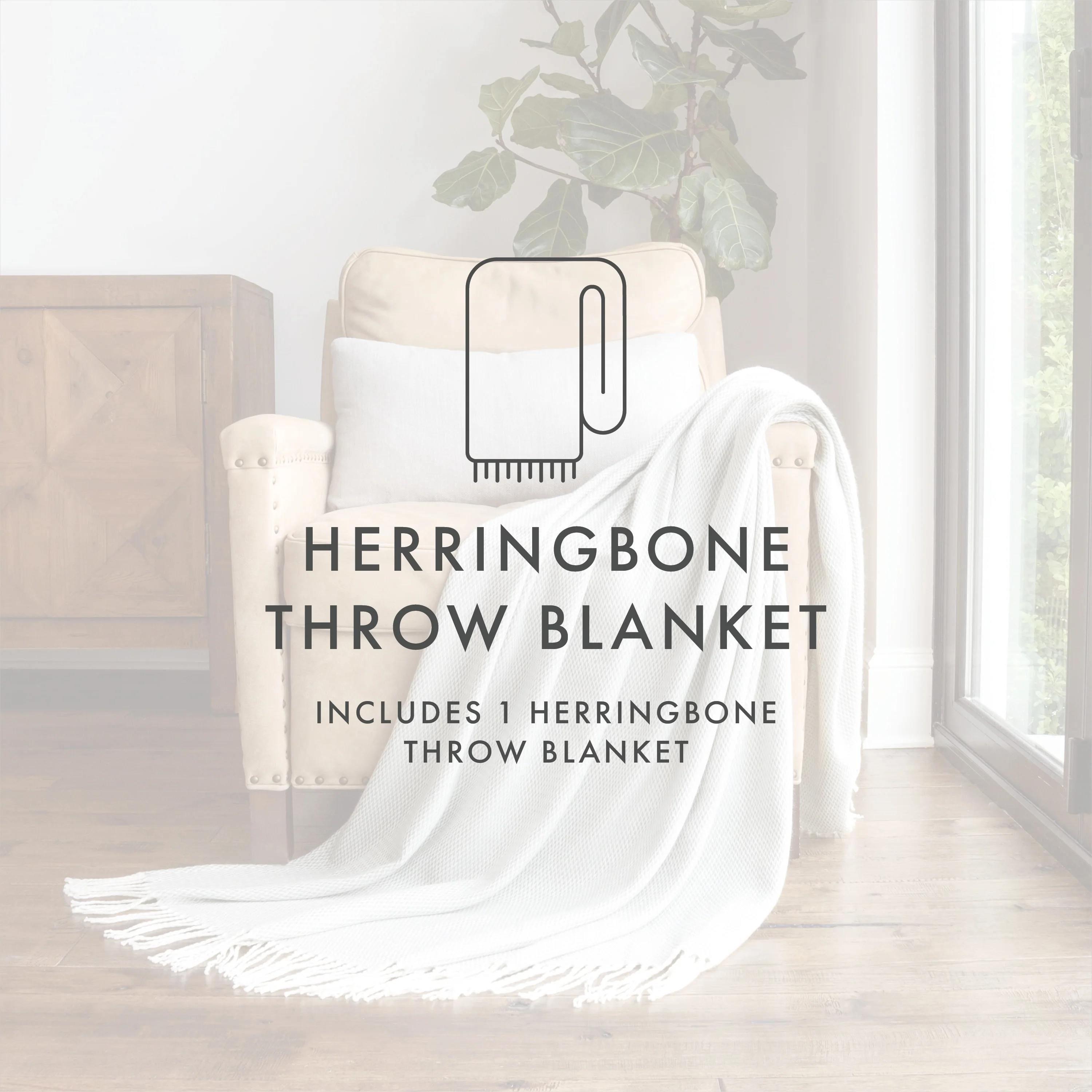 Becky Cameron Throw Blanket Herringbone with Fringed Edges