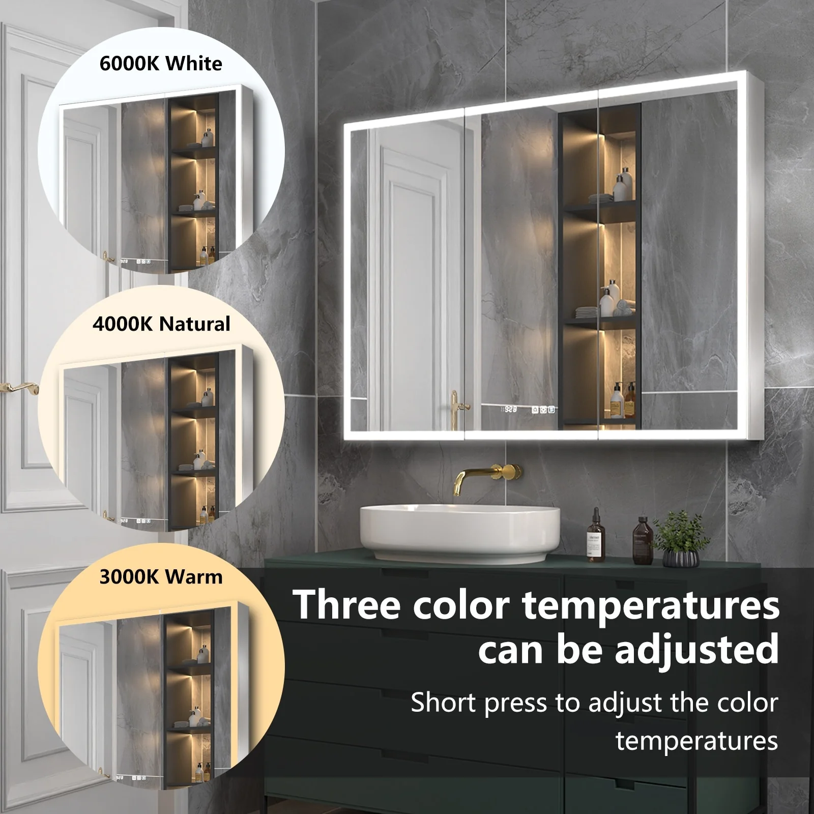ExBrite Led Lighted Medicine Cabinet Recessed or Surface with Mirrors