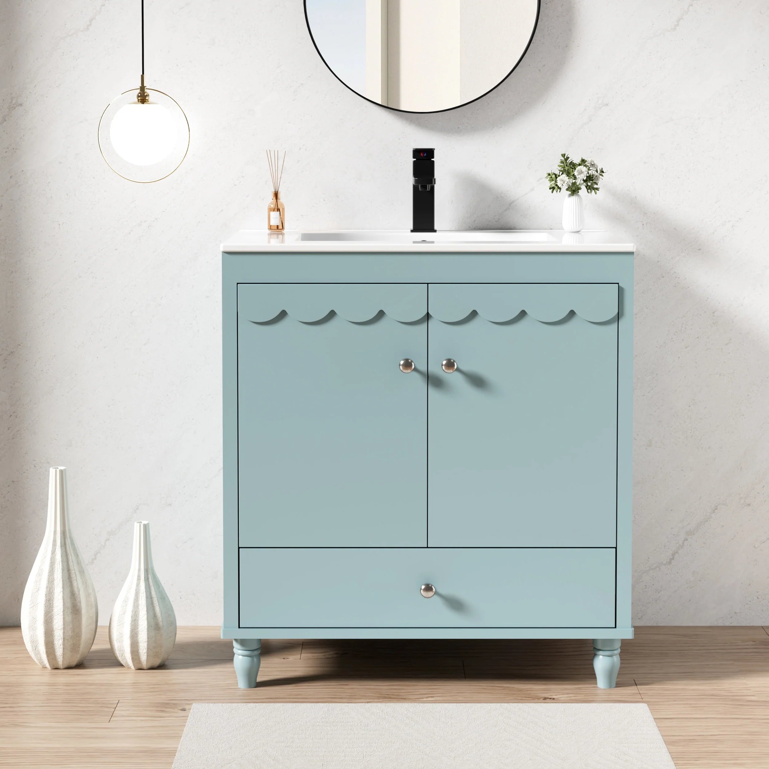 Lace Trim Freestanding Bathroom Vanity Set - Perfect for Bathrooms