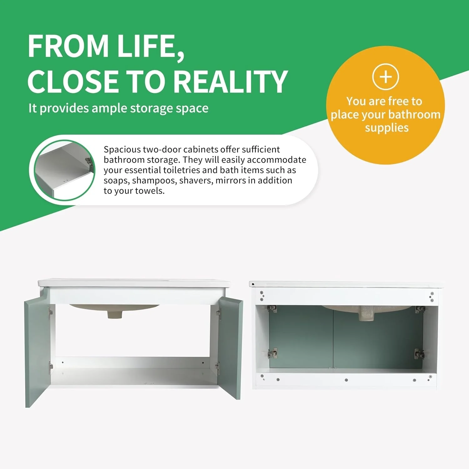 BNK 28/ 32/36/40 Inch Single Sink Bathroom Vanity with Soft Close Door, Modern Floating Vanity