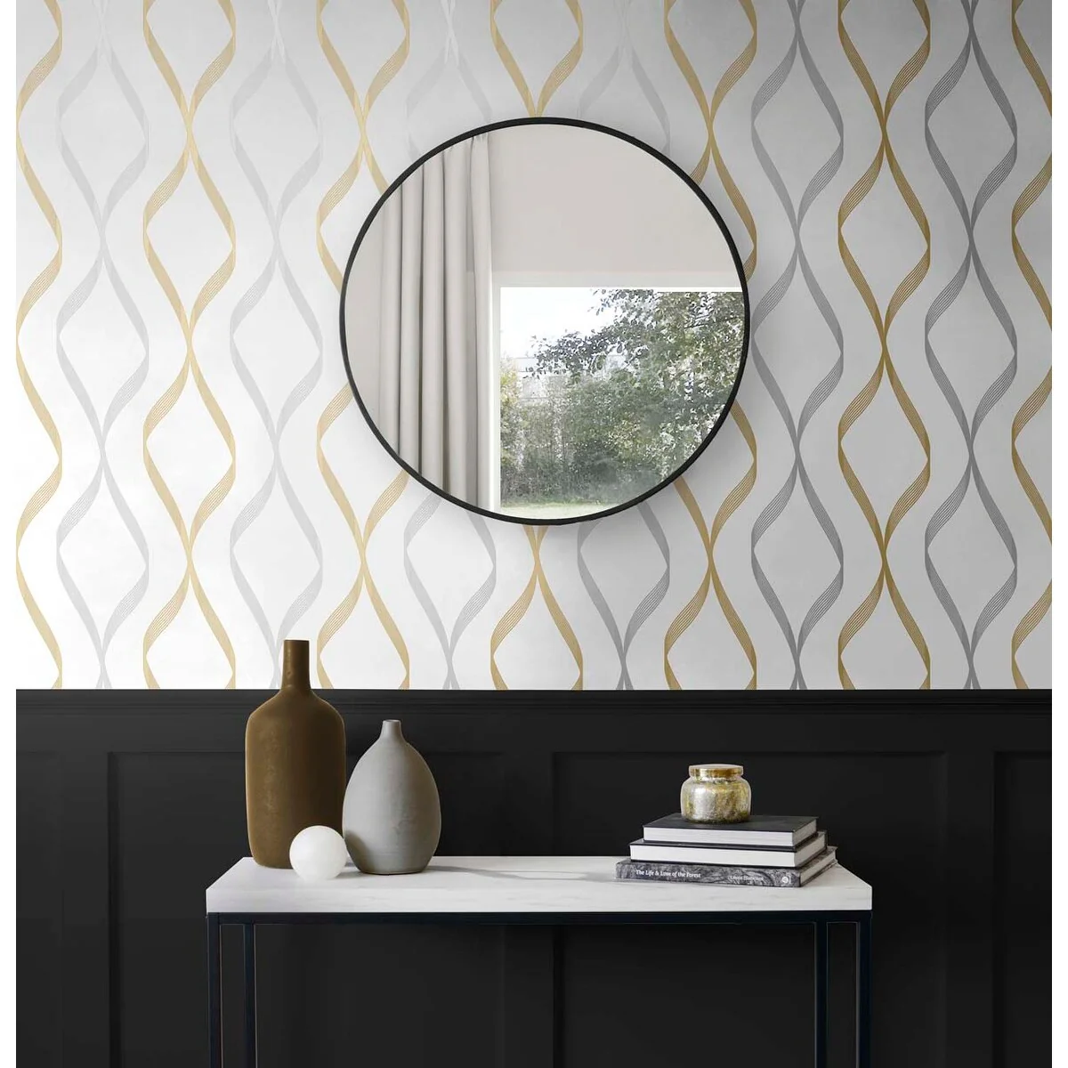NextWall Ogee Ribbon Peel and Stick Wallpaper