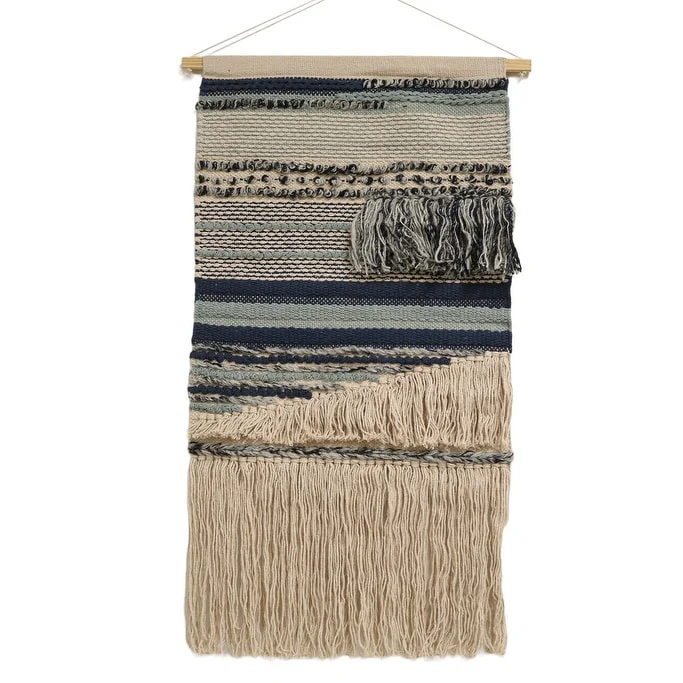 Home&Manor Wool and Cotton Large Macrame Wall Hanging with Rod Included - Exact Size