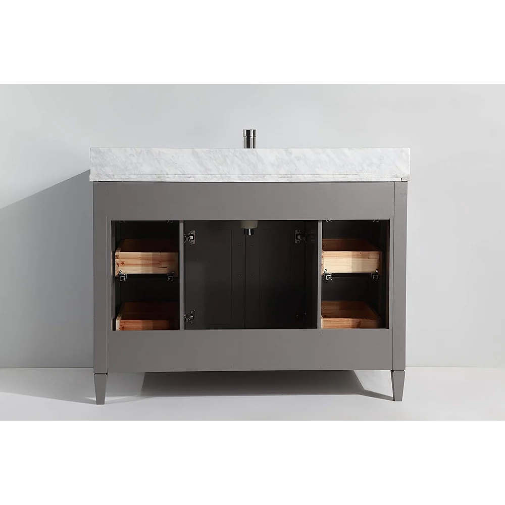 Vanity Art 60-Inch Single Sink Bathroom Vanity Set Carrara Marble Stone Top 7 Drawers 1 Shelf Undermount Sink with Free Mirror