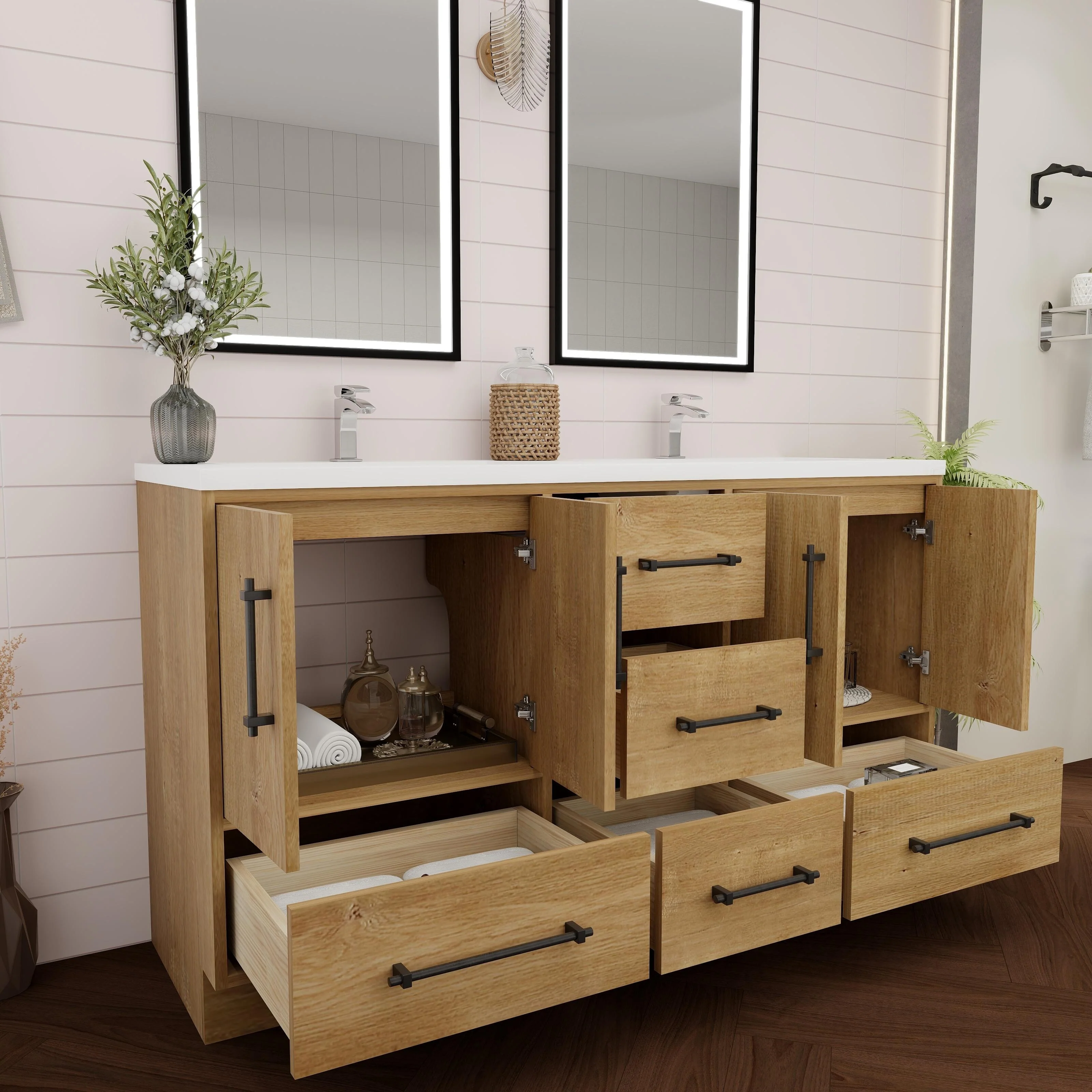 Victoria 60'' Freestanding Vanity with Double Reinforced Acrylic Sink - 59.5