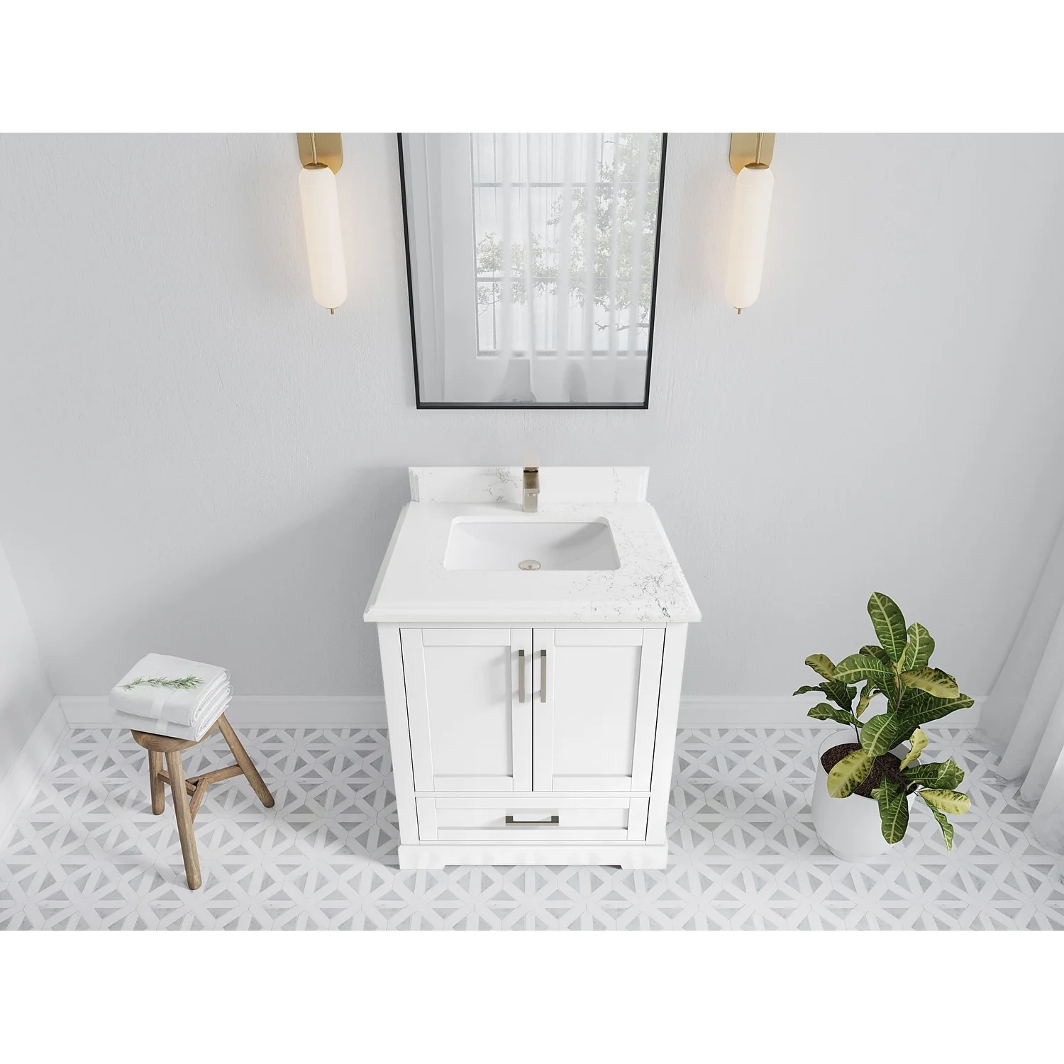 Willow Collection 30 in W x 22 in D x 36 in H Reeded Boston Single Bowl Sink Bathroom Vanity with Quartz or Marble Countertop