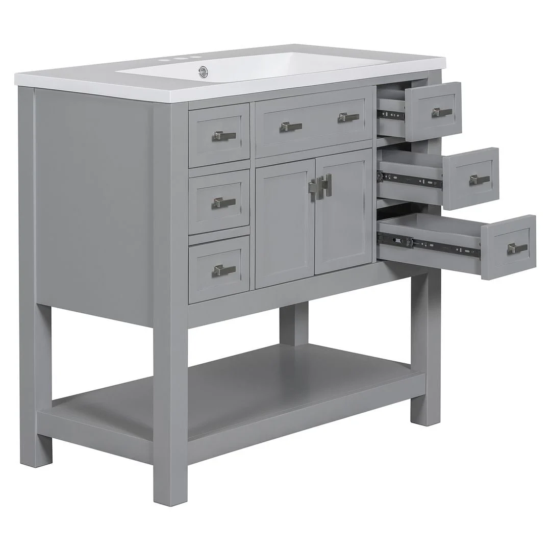 36'' Modern Bathroom Bathroom Vanity with Sink and 6 Drawers，2 Soft Closing Doors