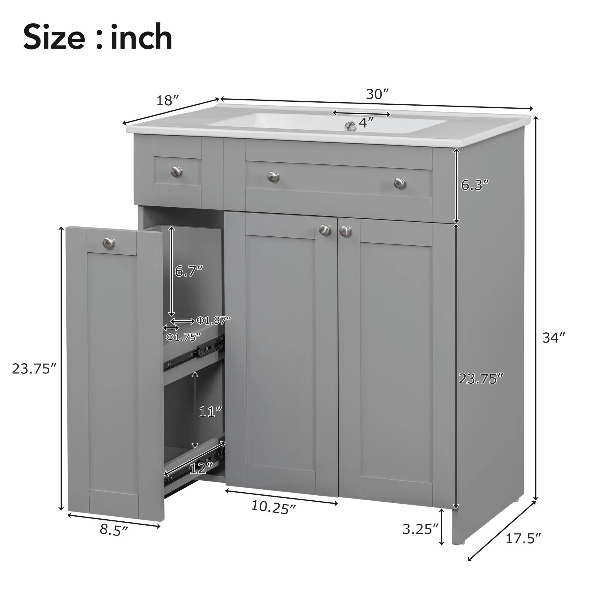 30-Inch Bathroom Vanity with Ceramic Sink Combo