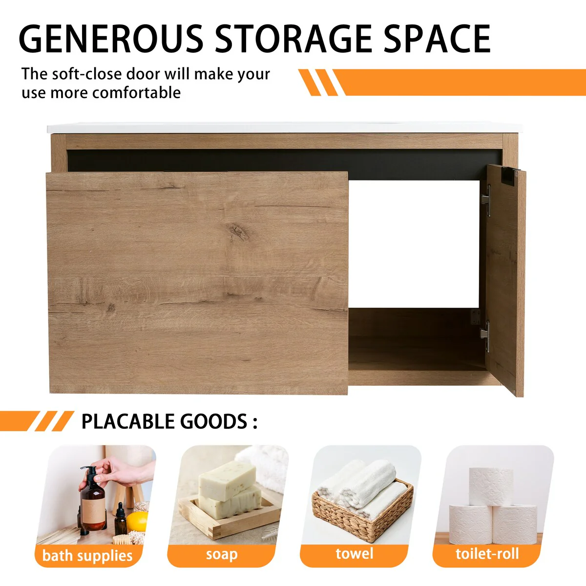 Bathroom Vanity With Sink In 36 Inch, Floating Bathroom Vanity With Soft Close Door