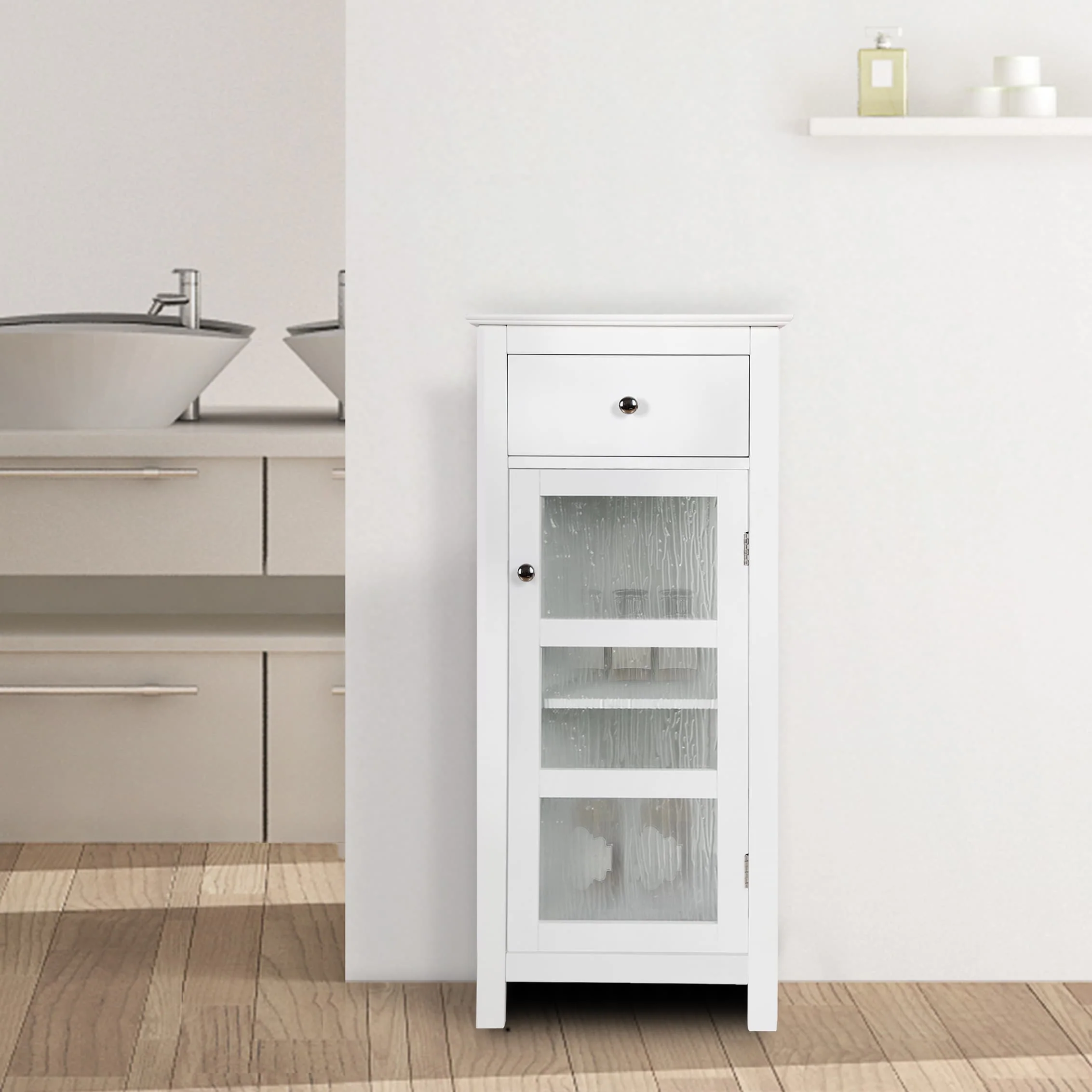 Teamson Home Connor Floor Accent Cabinet with Water-Textured Glass