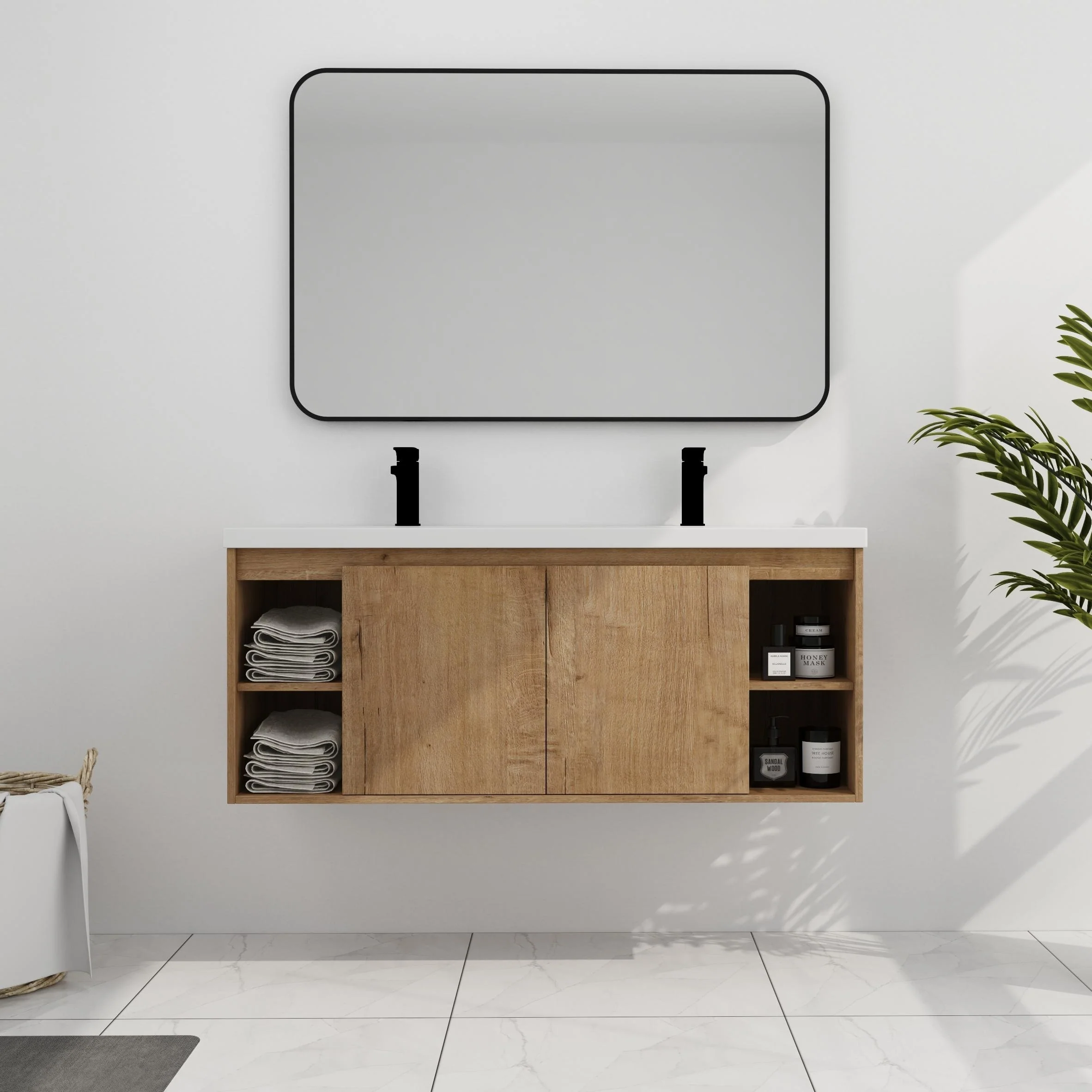 BNK Double Sink Bathroom Vanity in 48 Inch,Bathroom Cabinet with Soft Close Doors&Shelves