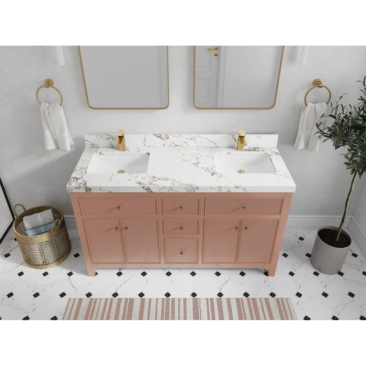 Willow Collections 60 in. W x 22 in D. Sonoma Free Standing Reeded Double Sink Bathroom Vanity with Countertop