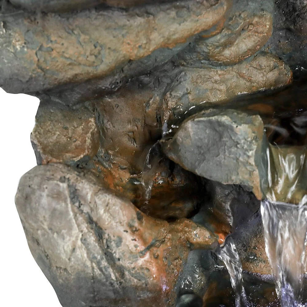 5-Tier Rock Falls Cascading Tabletop Water Fountain with LED Lights