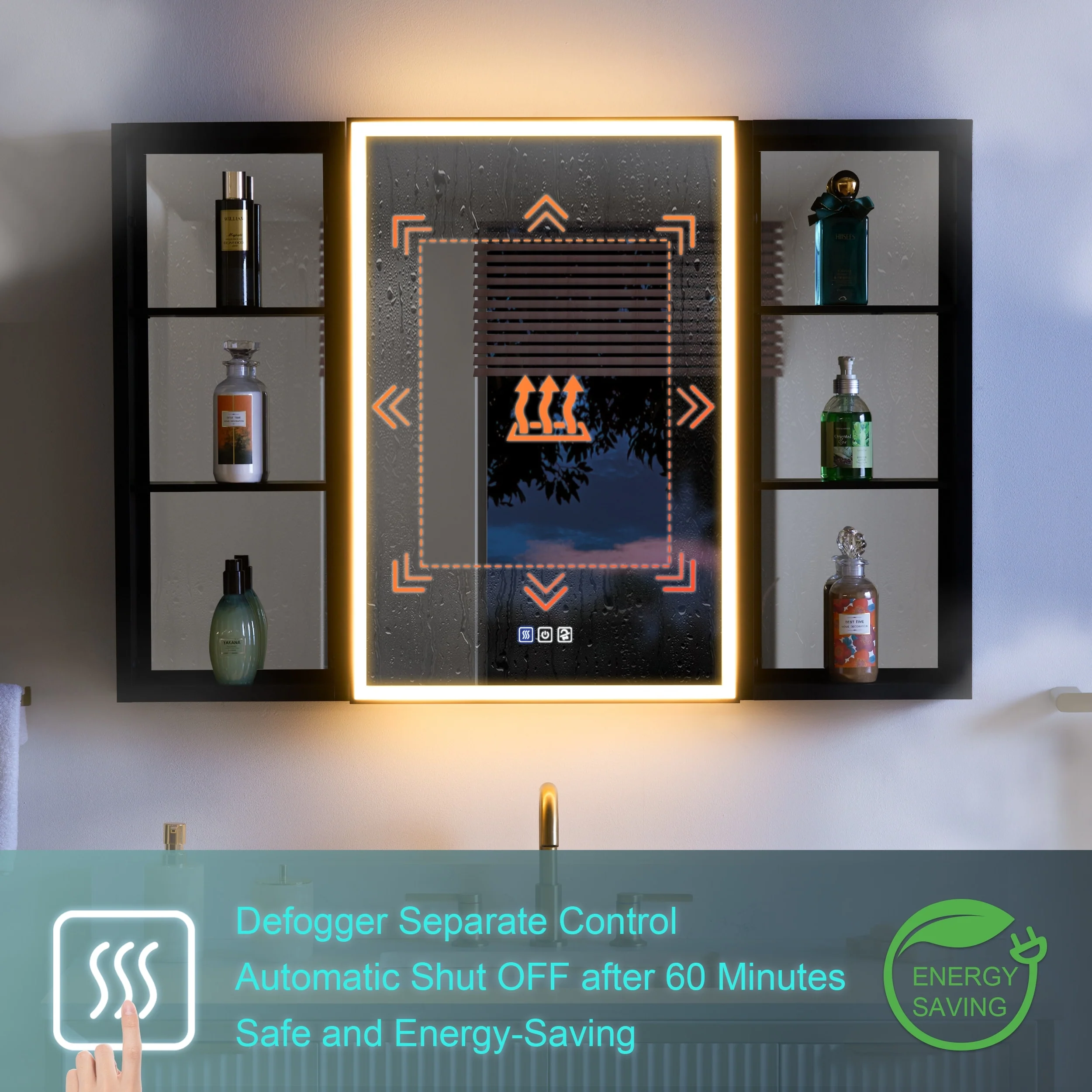 30 in. H Recessed or Surface Wall Mounted LED Mirror Cabinet With Black Side Cabinet