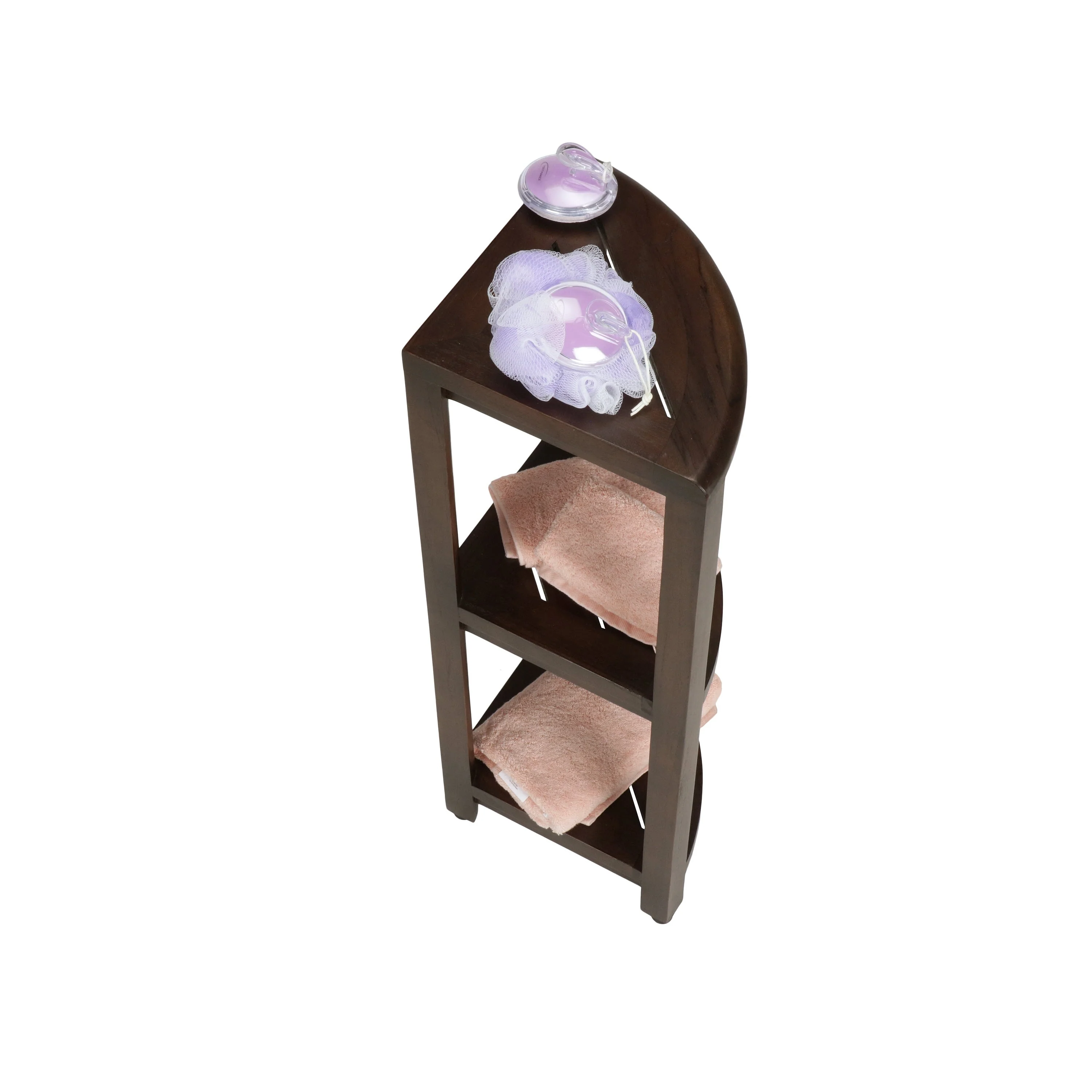 DecoTeak Oasis 3-Tier Solid Teak Corner Shower Shelf in Signature WoodLand Brown Finish