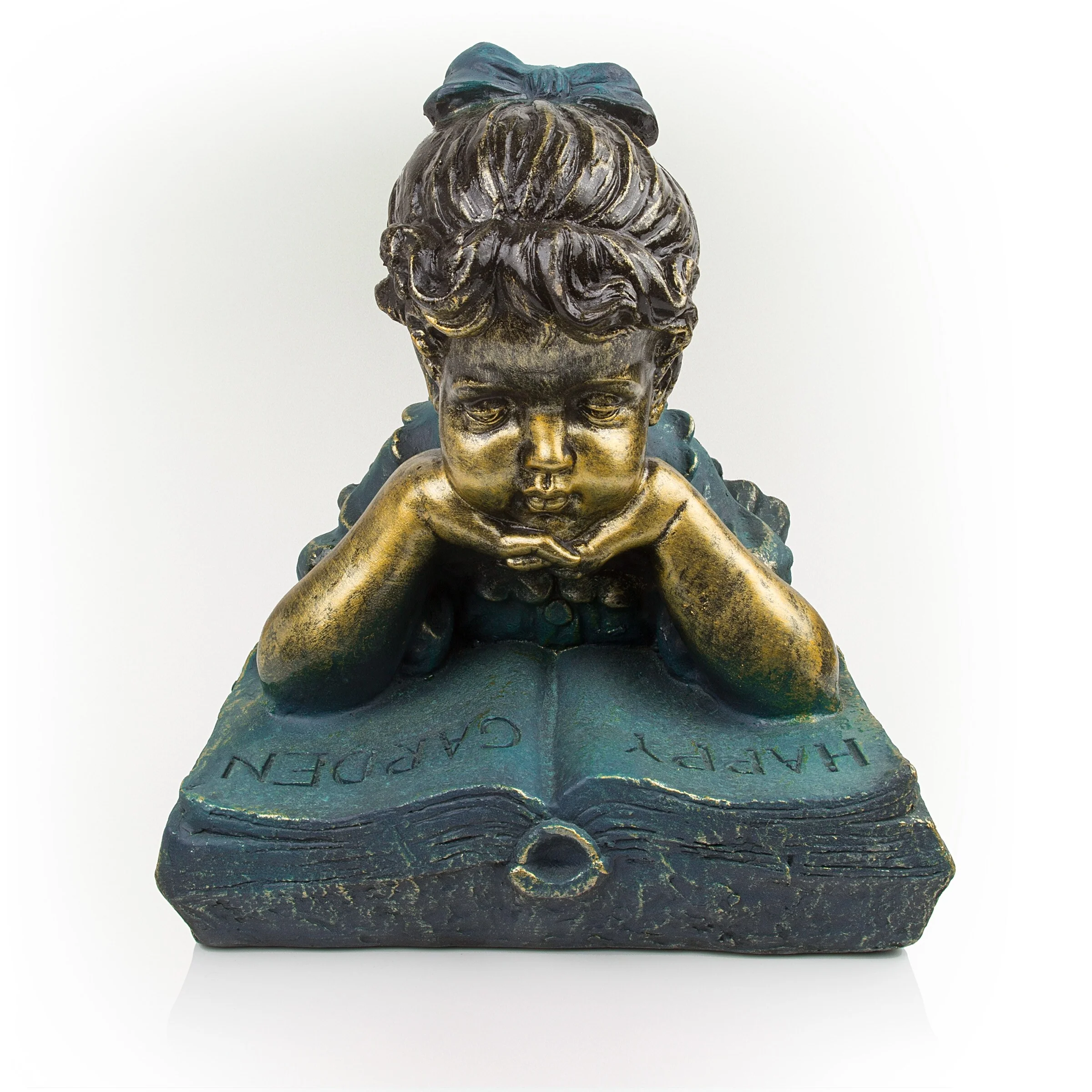 Girl Laying Down Reading Book Antique Bronze Finish Garden Statue
