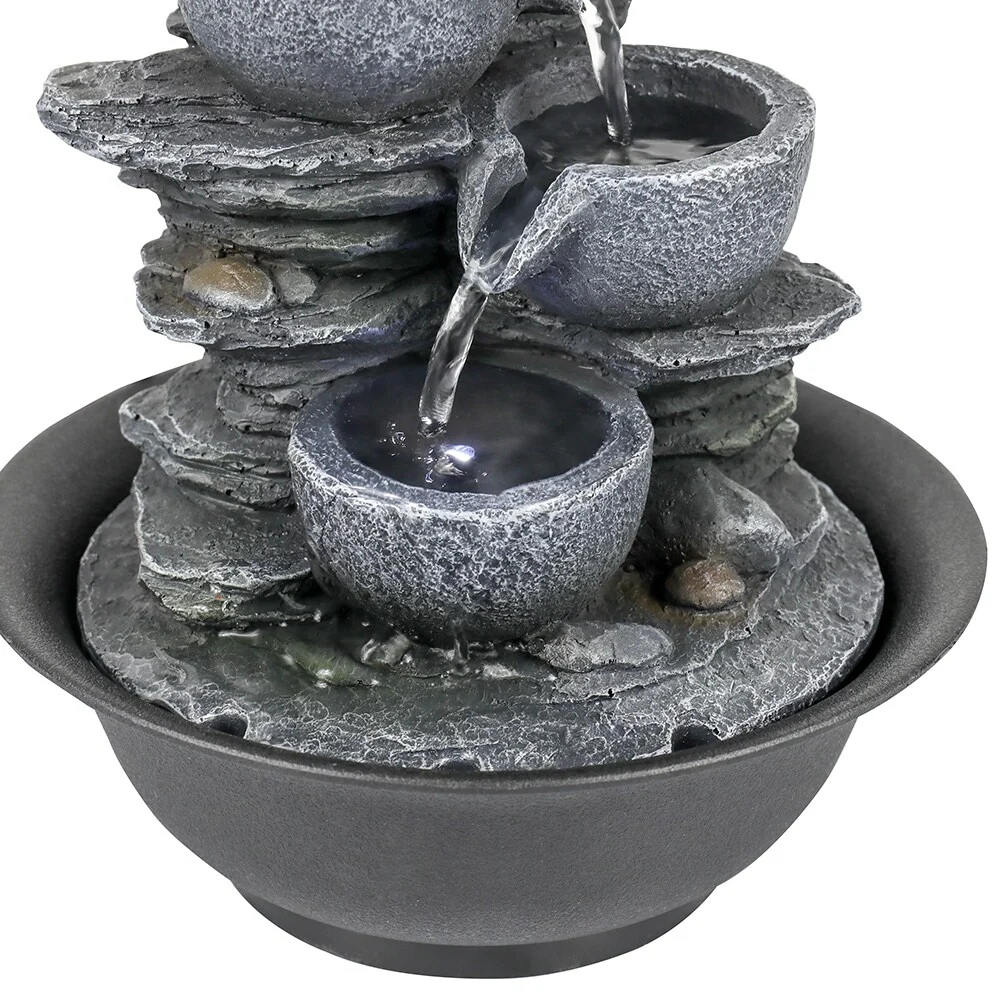 10.6-Inch H 4-Tier Bowls Cascading Tabletop Fountain with LED Light