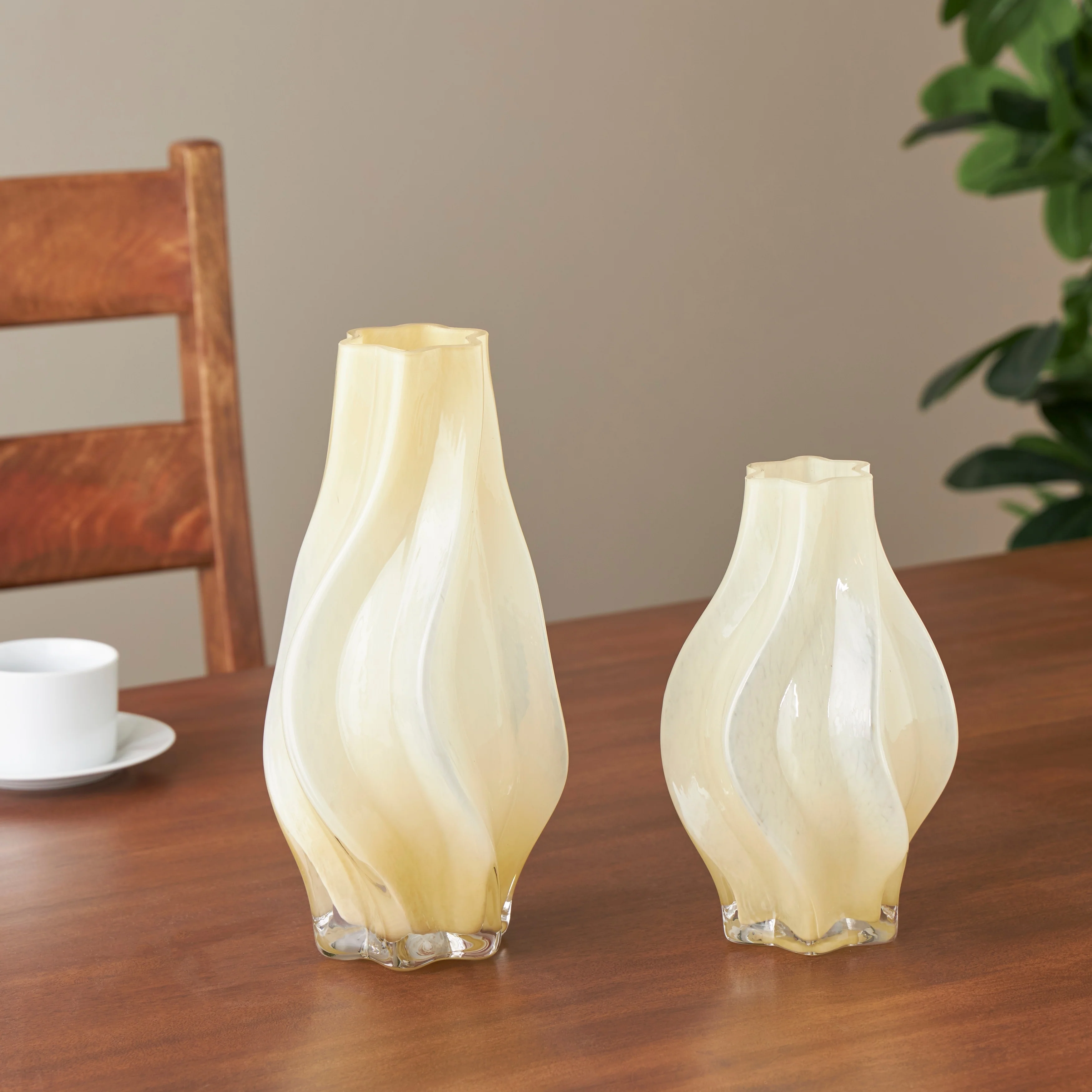 Blue or Yellow Glass Wavy Ombre Vase (Set of 2)