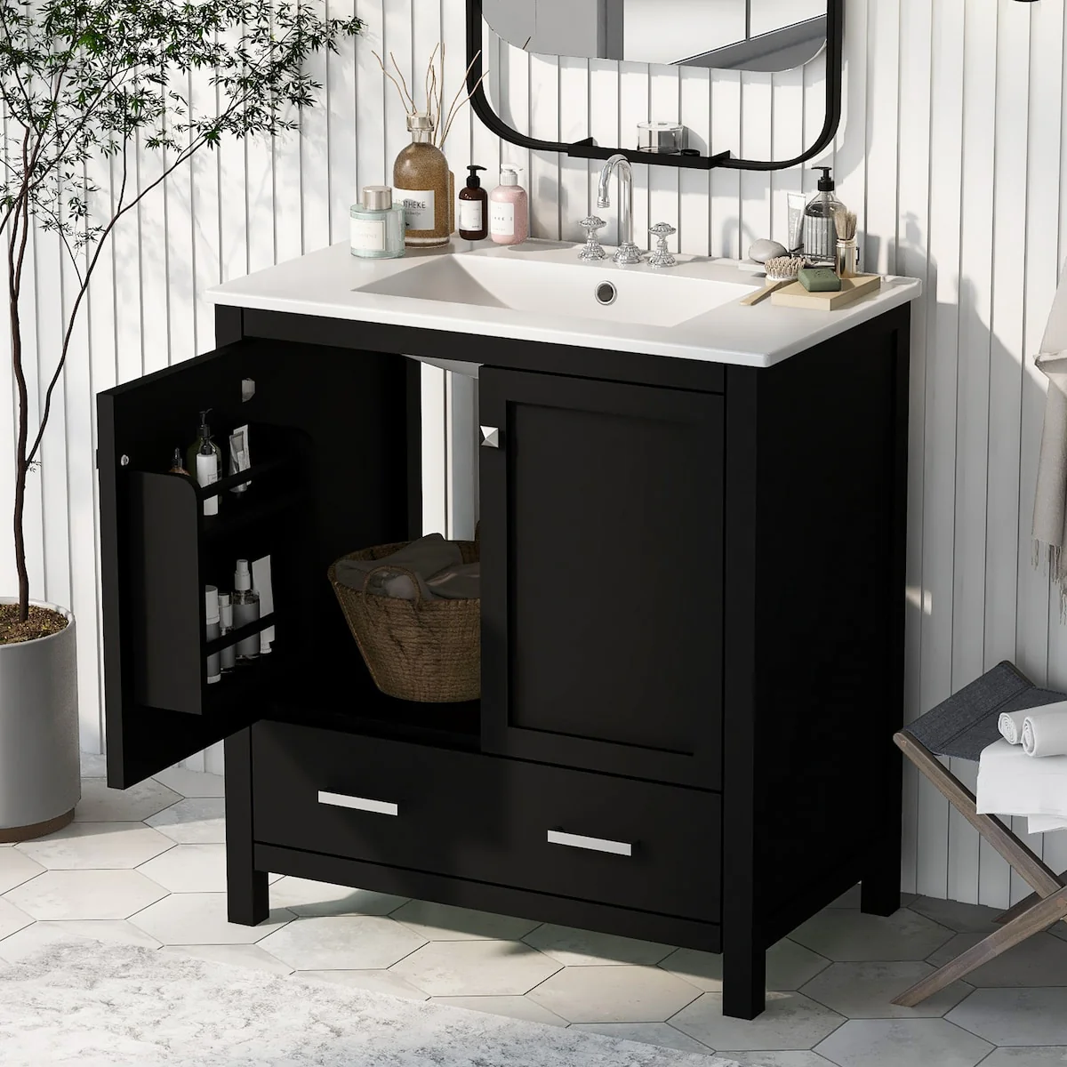 Bathroom Vanity with Single Sink, 2 Soft Closing Doors and 1 Drawer