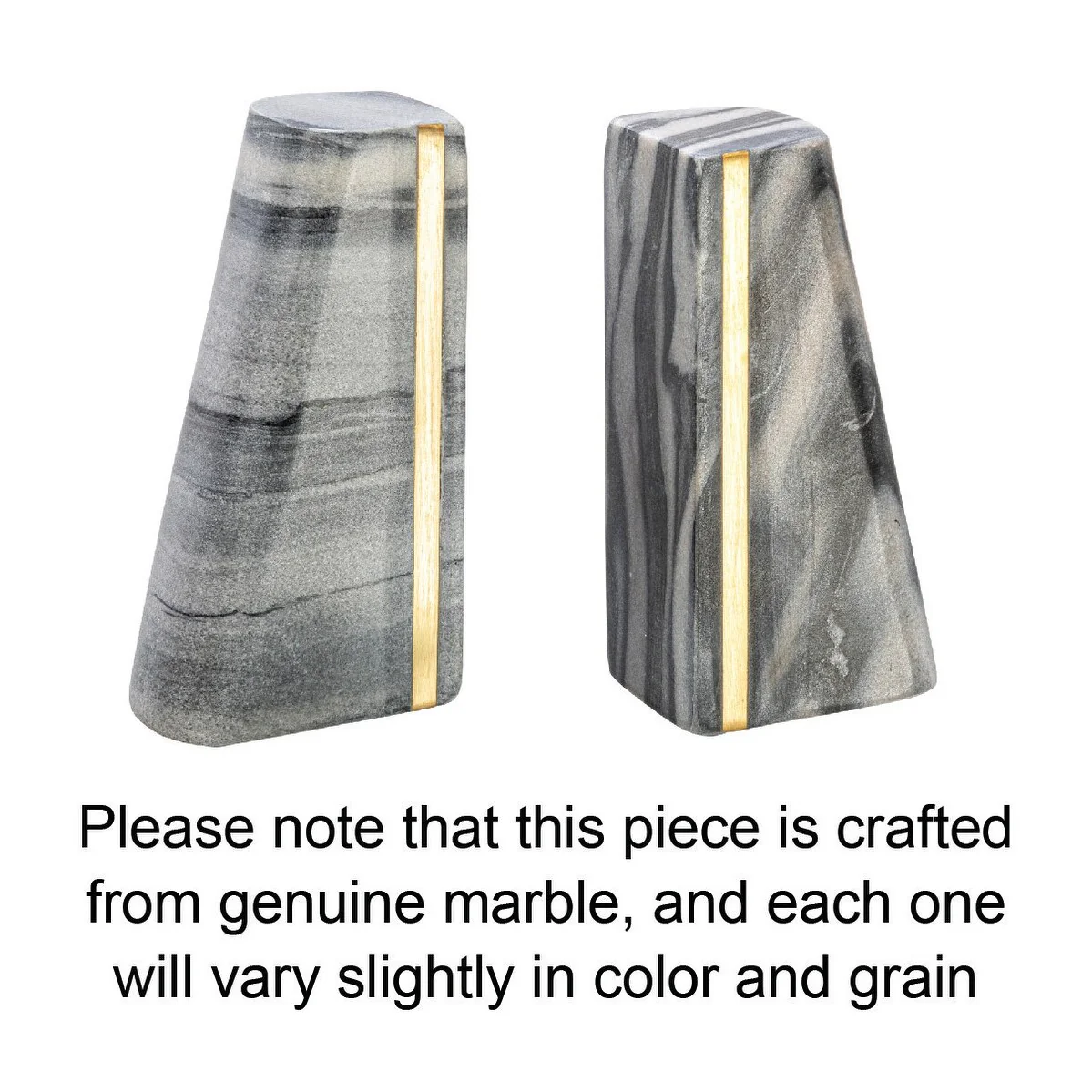 Geometric Marble Bookends with Brass Inlay