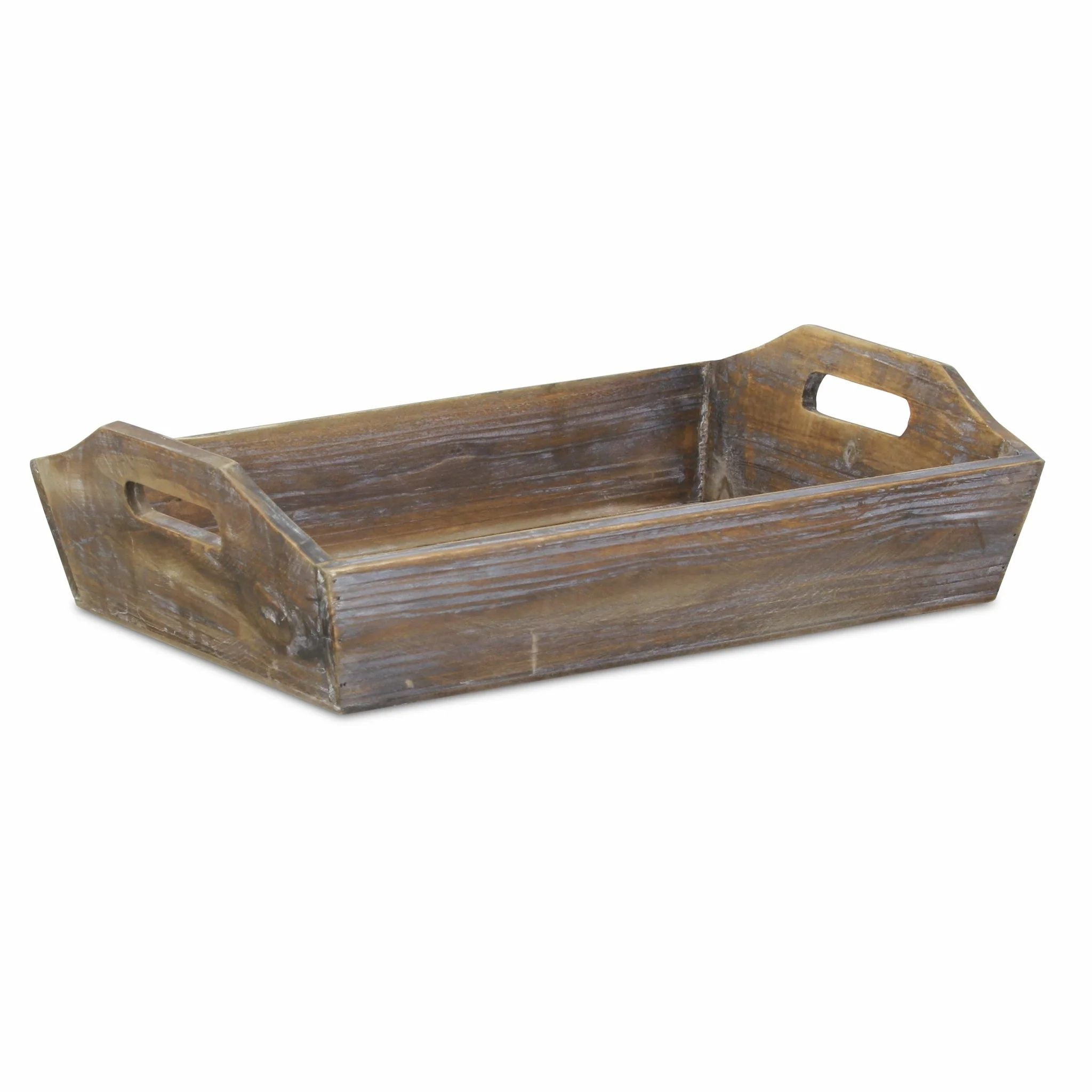 Dark Brown Finish Wood Serving Tray with Handles - 24 W x 17 D x 8 H
