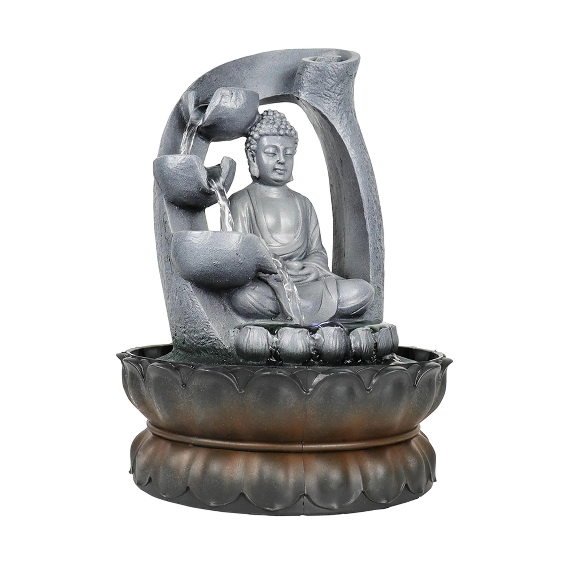 Tabletop Buddha Fountain with Light, Buddha Feature, 11-inch