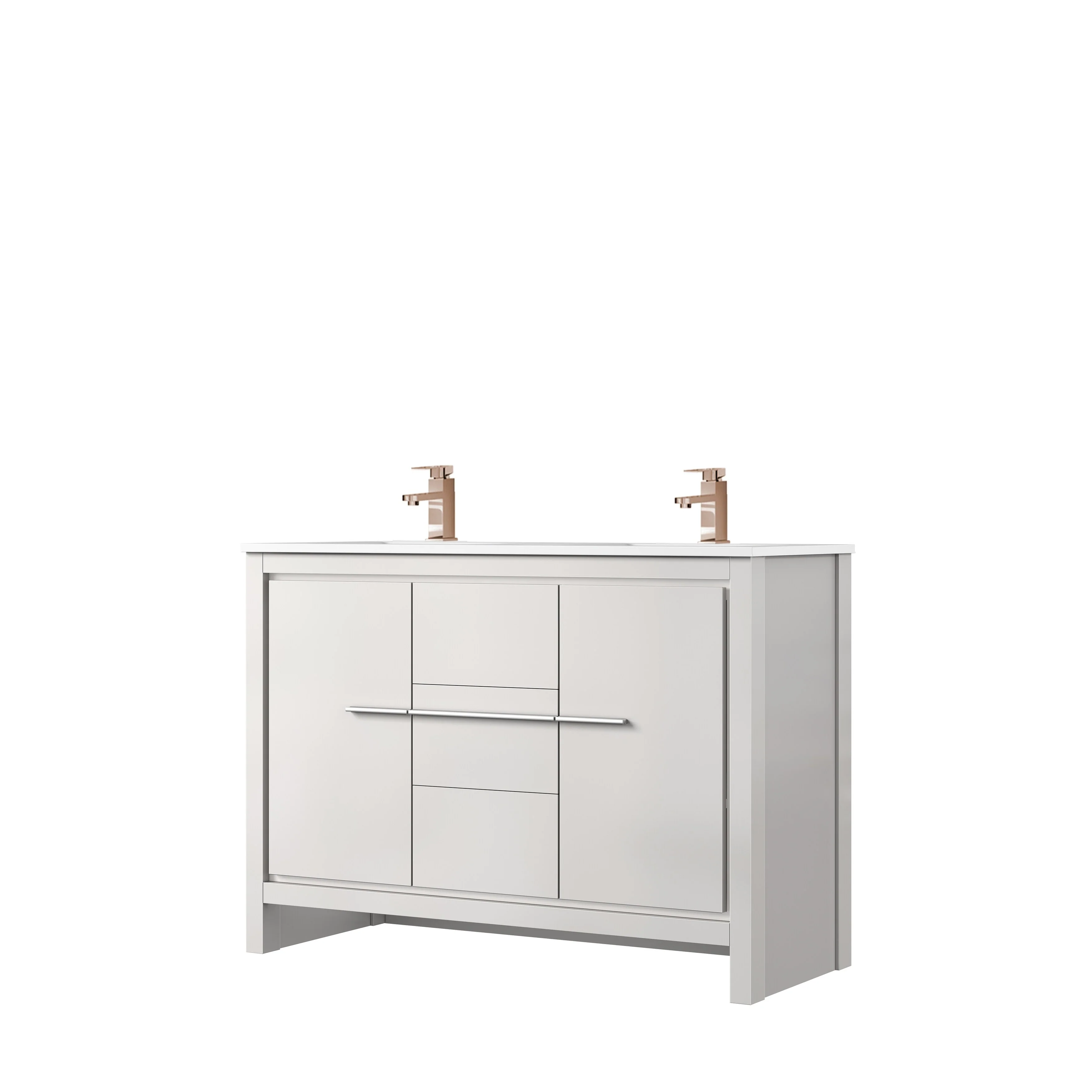 Lafarre Bath Vanity Cultured Marble Top, Sink and Rose Gold Faucet