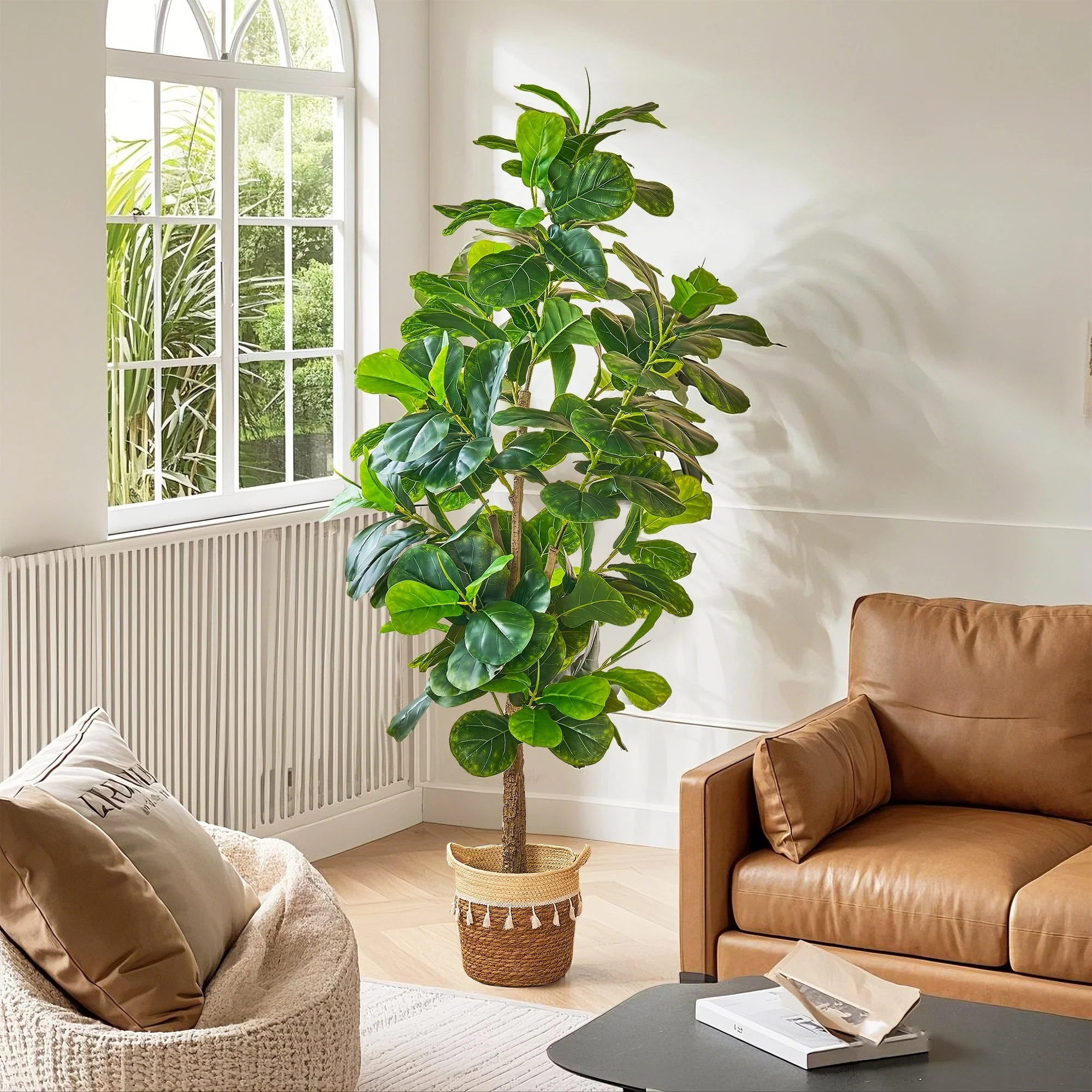 70.9 Inch Artificial Tree with Natural Wood Trunk, Faux Plant Indoor and Outdoor House Plant