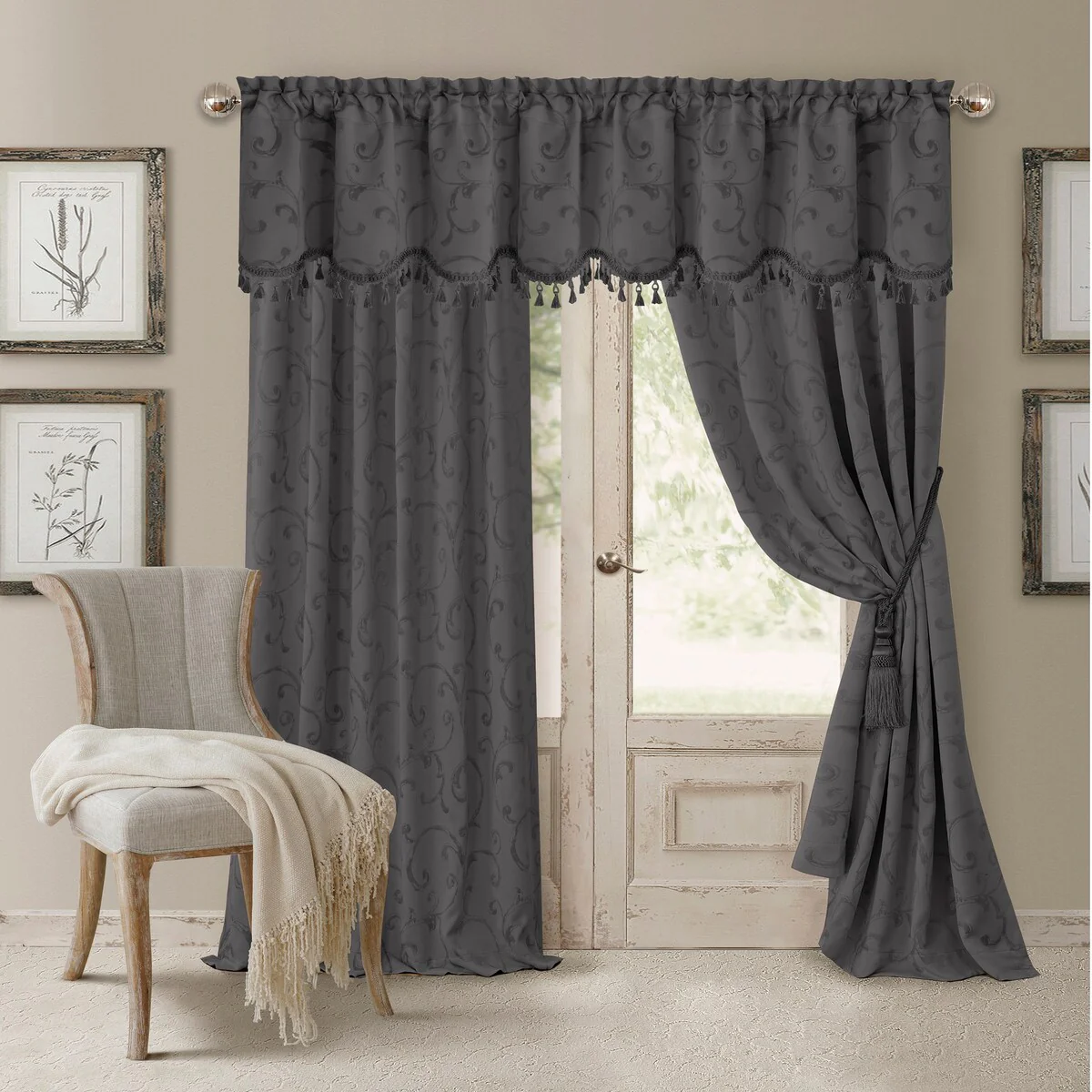 Elrene Mia Jacquard Blackout Scallop Window Valance - 52