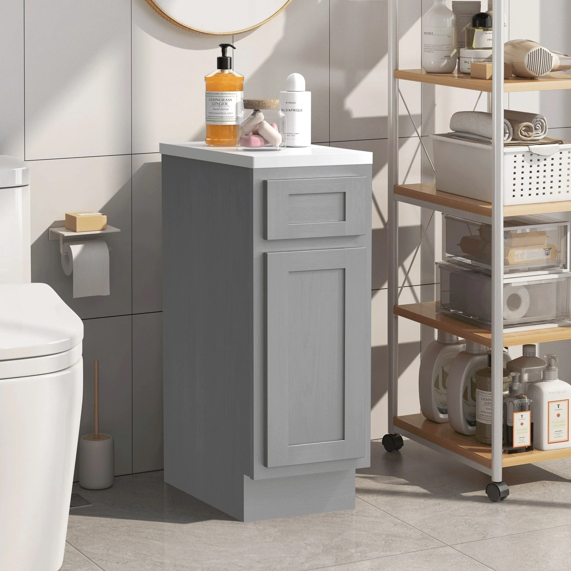 Vanity Art 12 Inch Bathroom Vanity Base Cabinet Single Right Offset Solid Wood Small Bathroom Storage Floor Cabinet